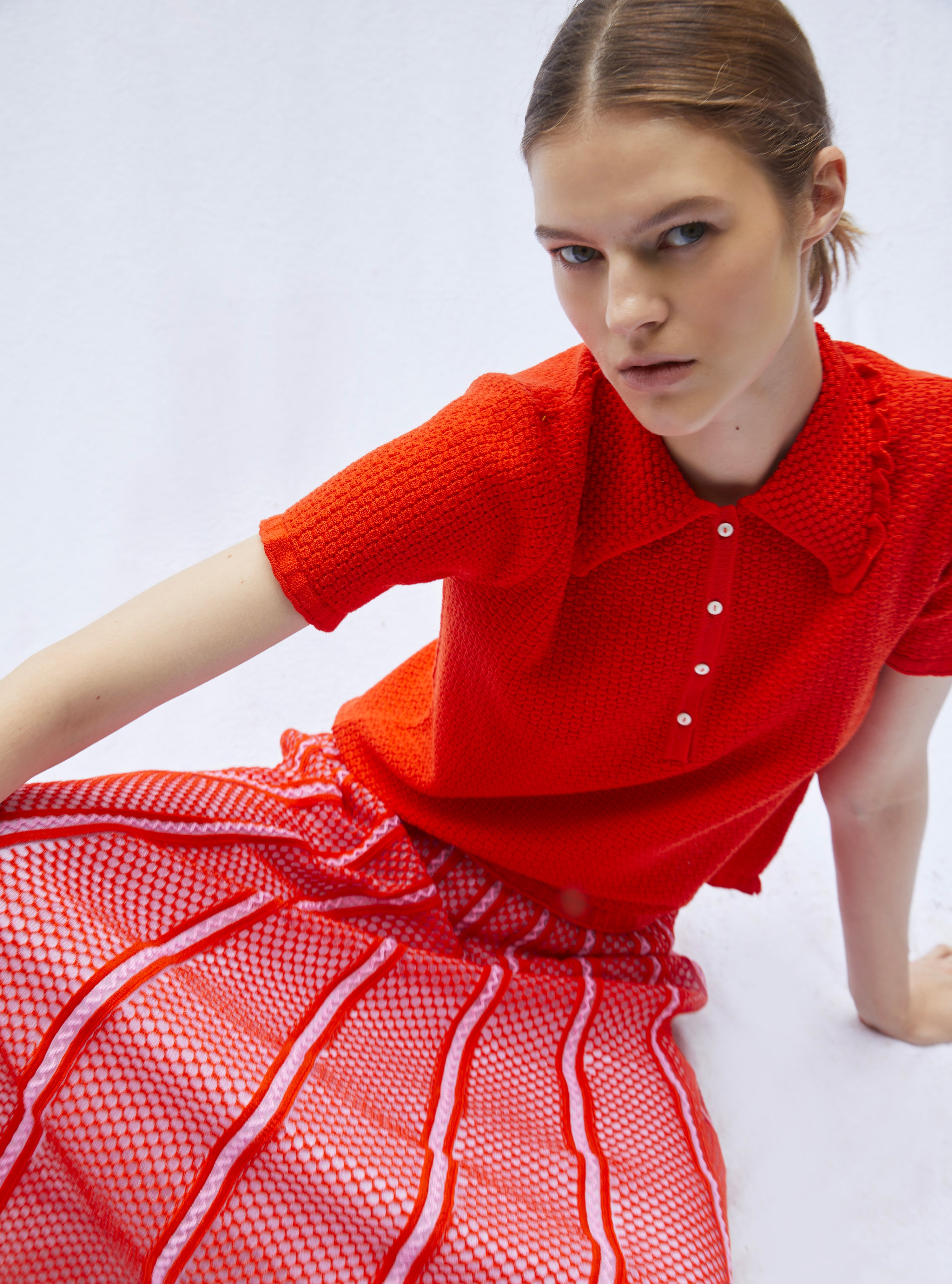 Top de luxe femme - Polo fin col volanté