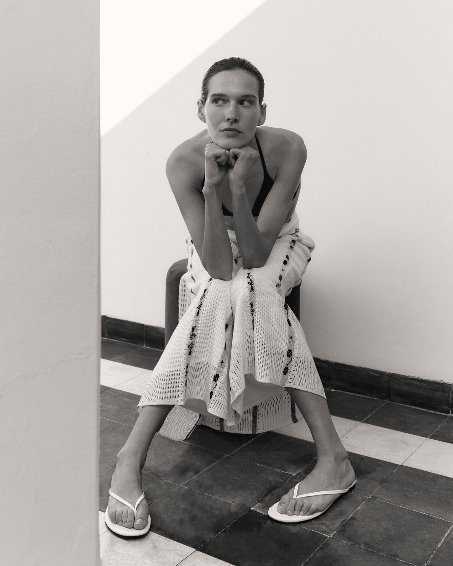 Jupe longue maille grigri milk-noir profond - jupe en maille de luxe Molli