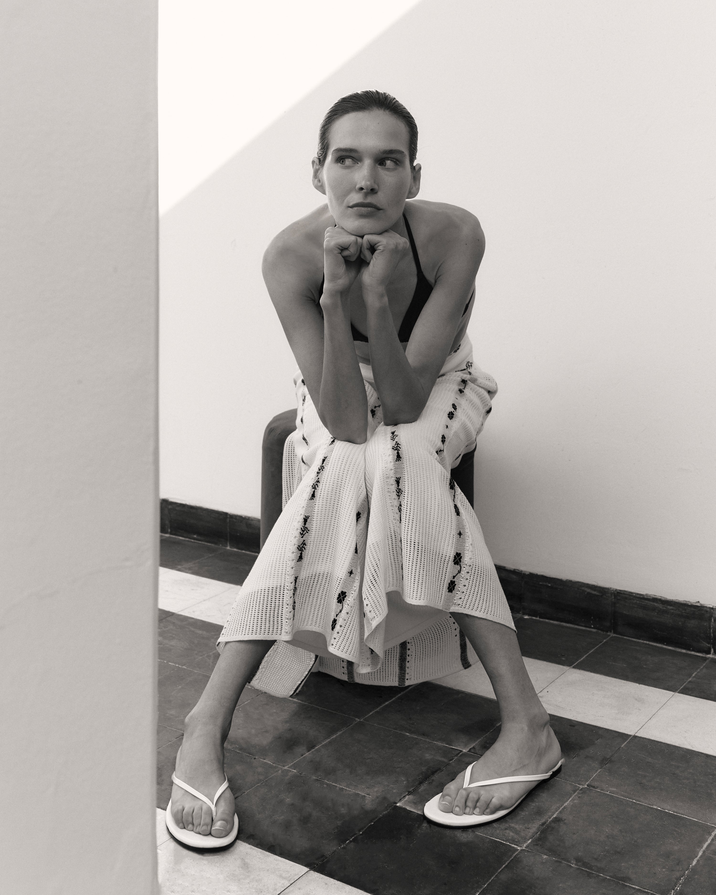 Jupe longue maille grigri milk-noir profond - jupe en maille de luxe Molli