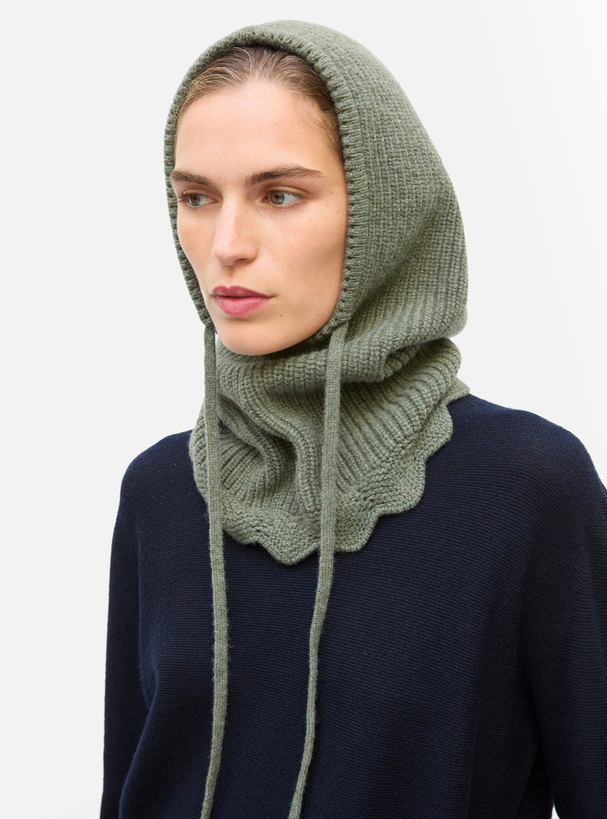 Cagoule en maille perlée kaki - Accessoires de luxe Molli