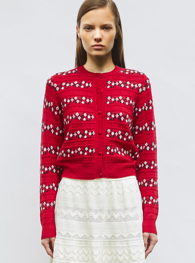 Cardigan jacquard fleurs - Image principale