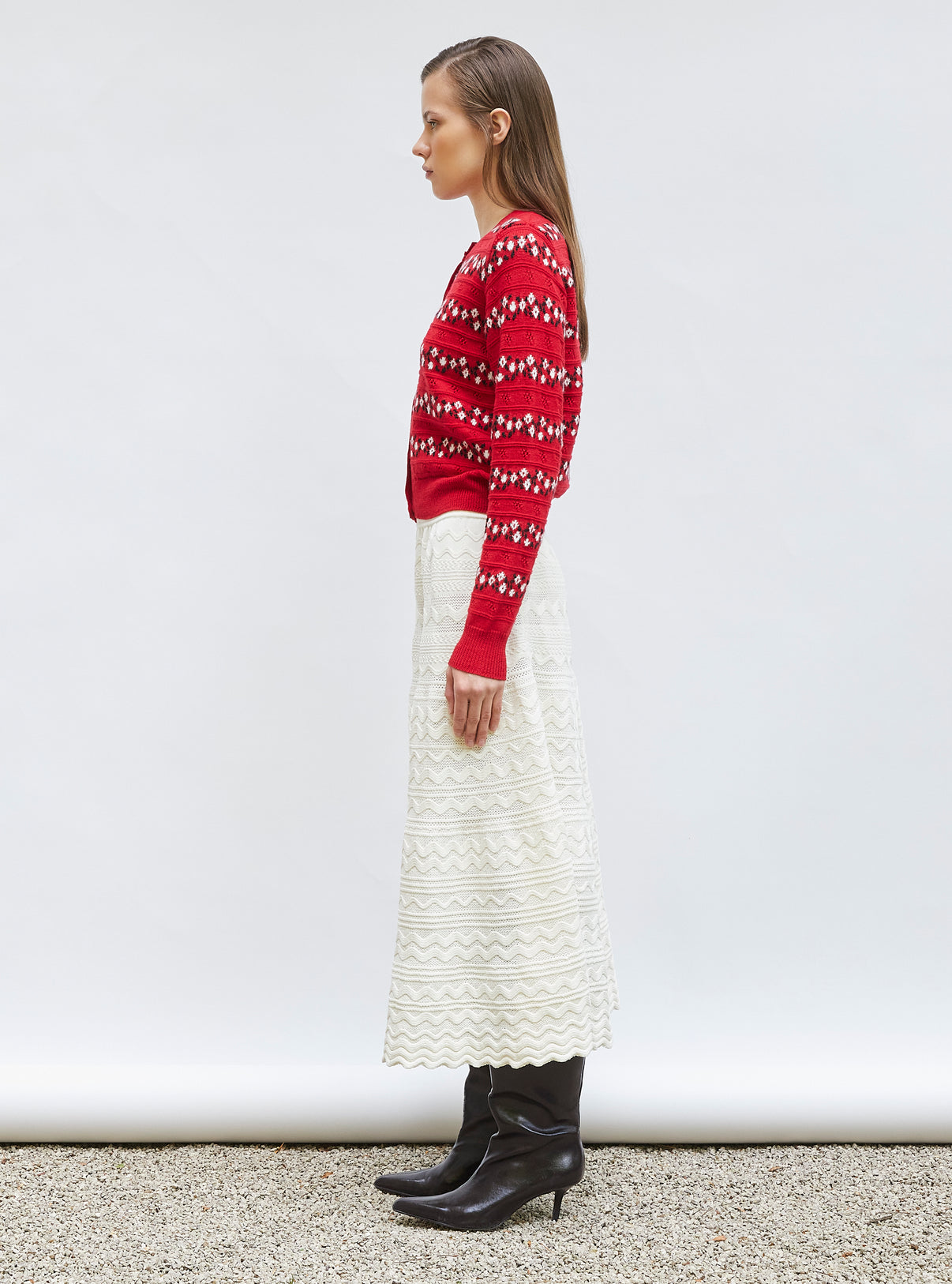 Cardigan jacquard fleurs Rouge garance - Cardigans de luxe
