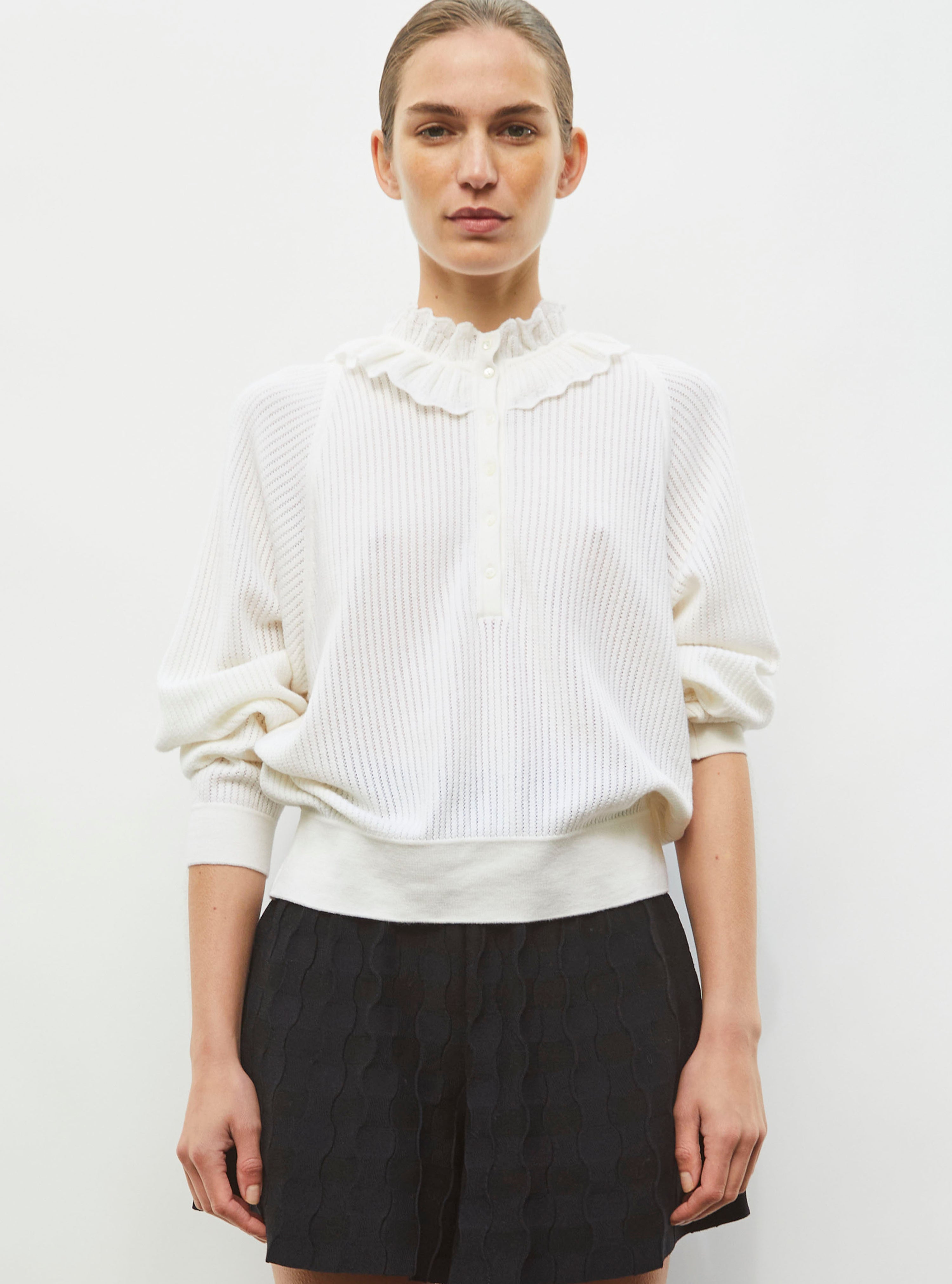 Top ample col volanté milk - Vêtement de luxe femme