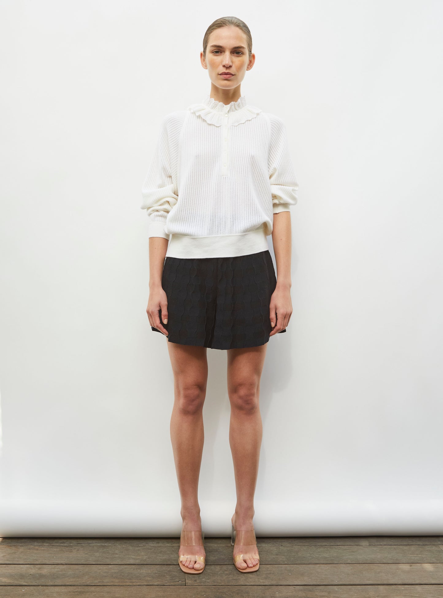 Top ample col volanté milk - Vêtement en maille de luxe Molli