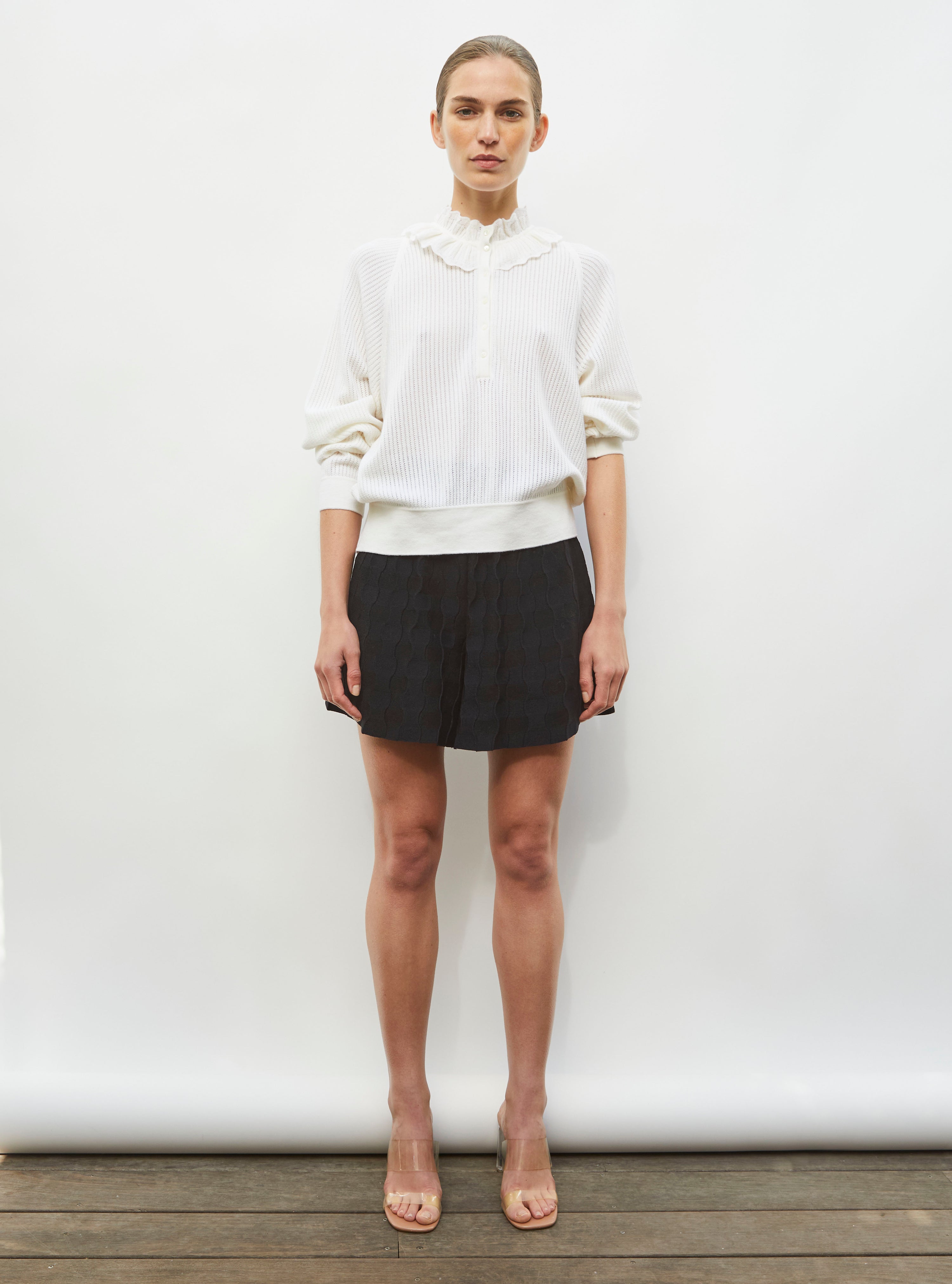 Top ample col volanté milk - Vêtement en maille de luxe Molli