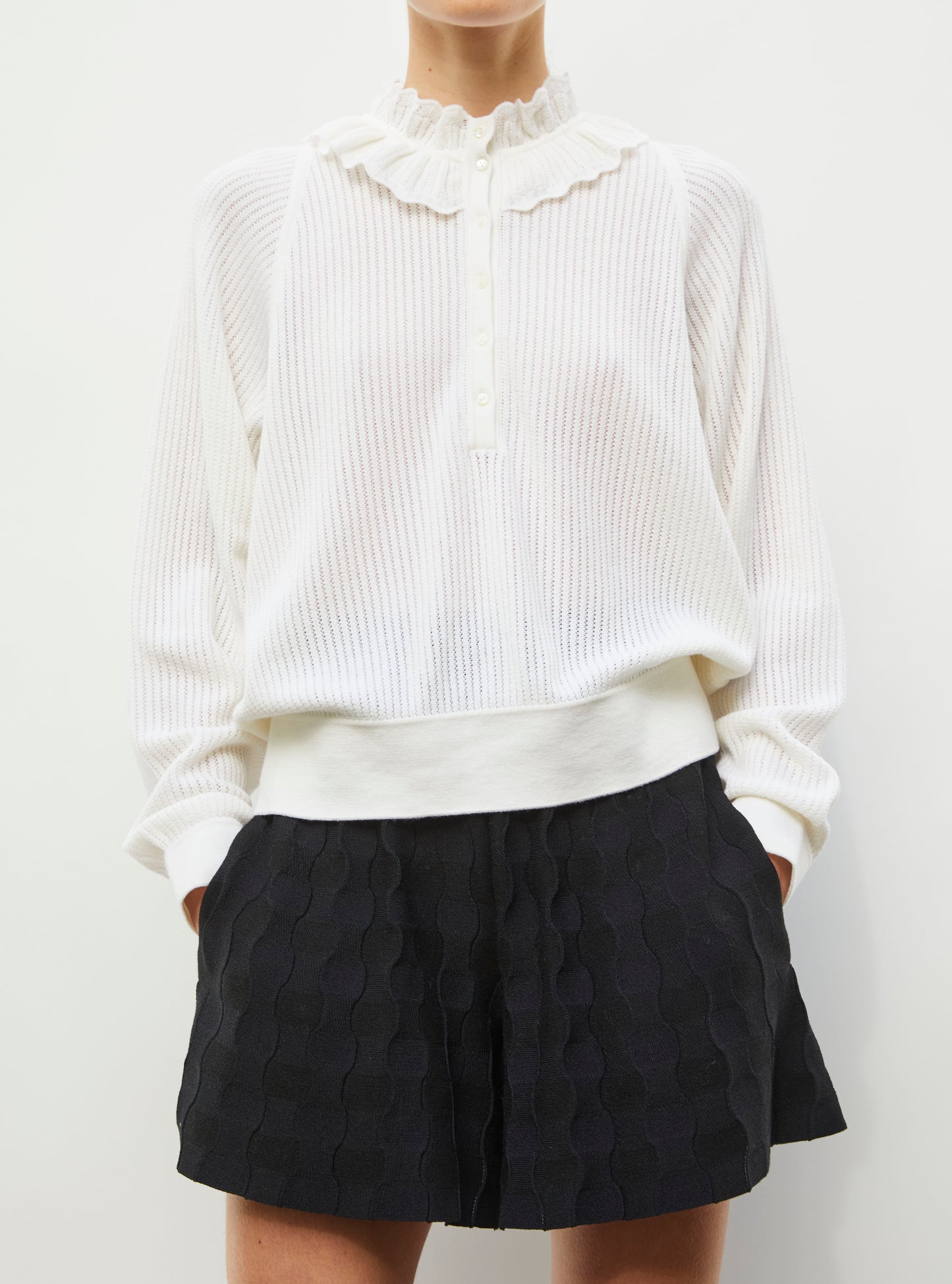 Top en maille de luxe Molli - Top ample col volanté milk