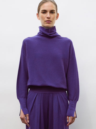 Pull fin col montant violet profond - Vêtement de luxe femme