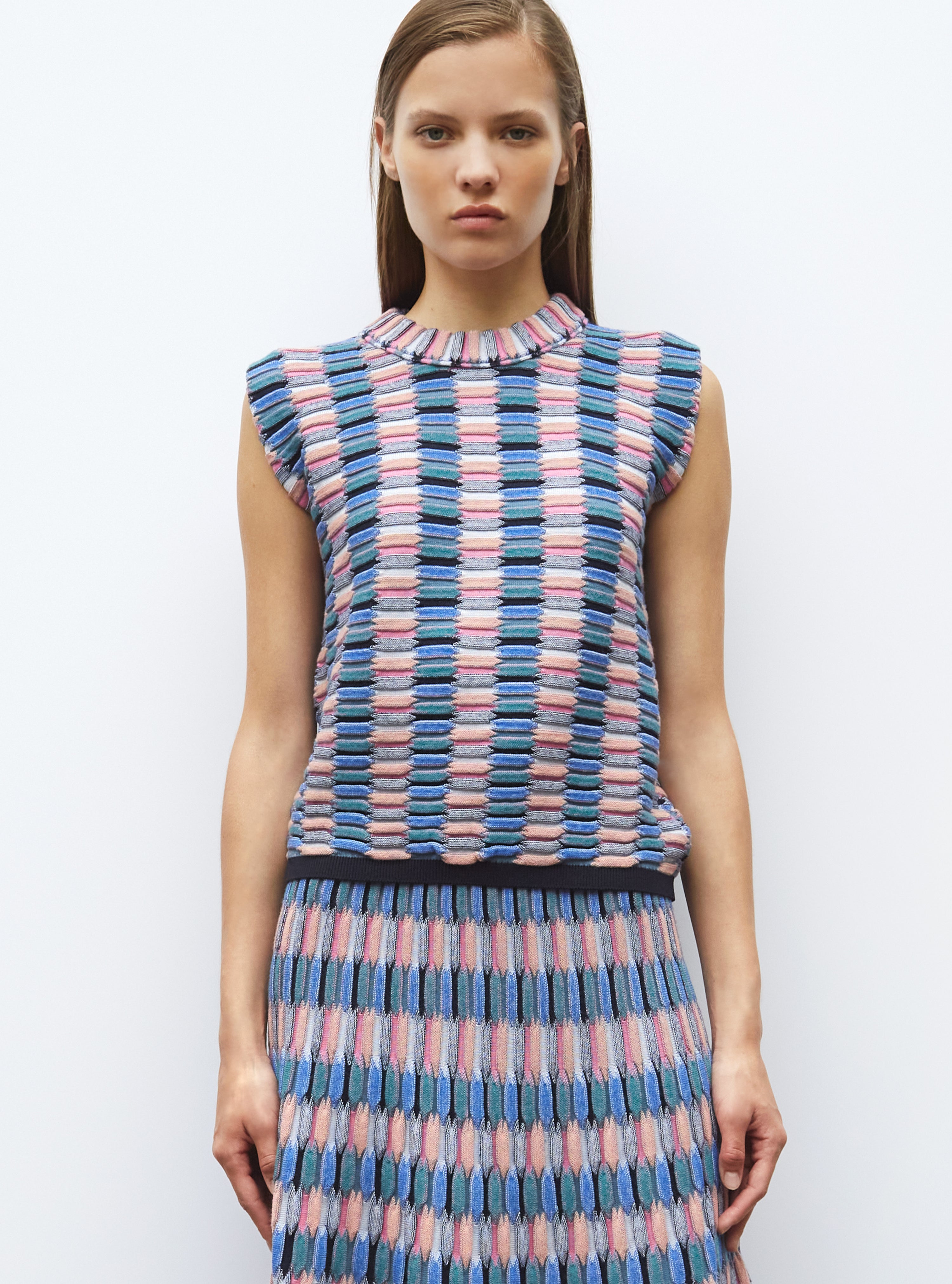 Top en maille zellige multicolore - Vêtements femme de luxe