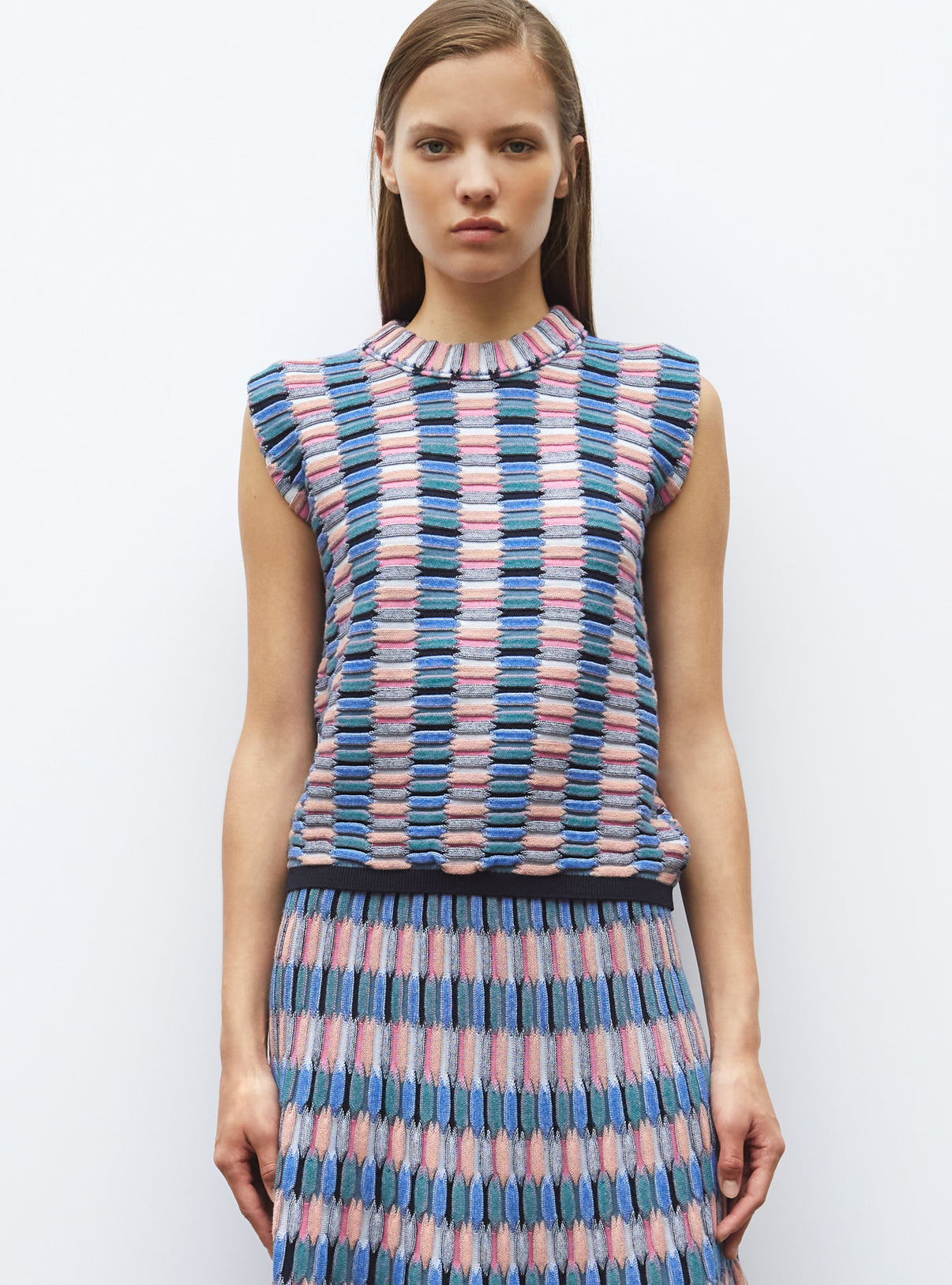 Top en maille zellige multicolore - Vêtements femme de luxe