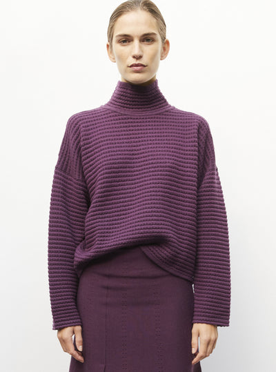 Pull maille résille de laine prune - Vêtement en maille de luxe Molli