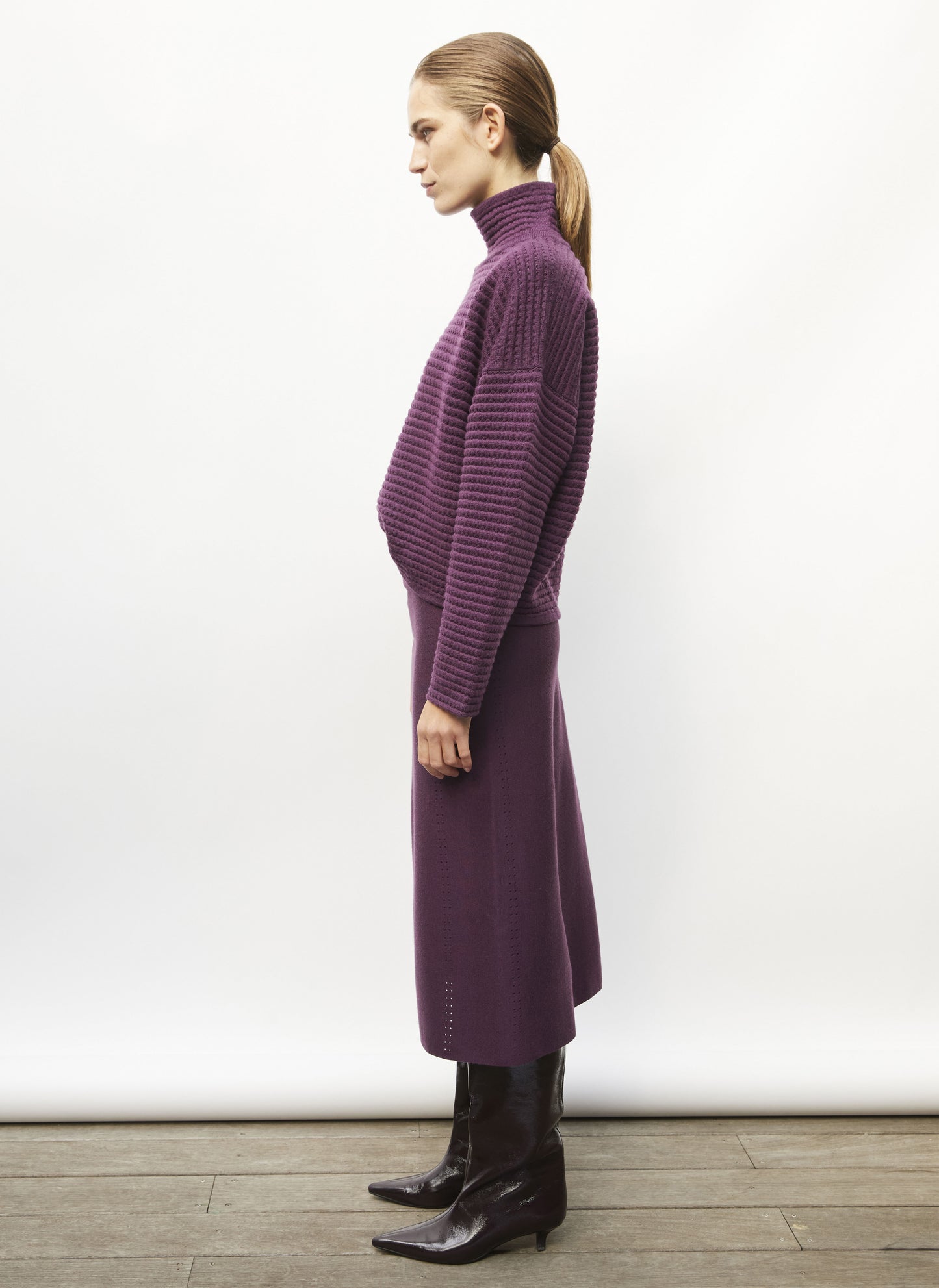 Pull maille résille de laine prune - Pull de luxe
