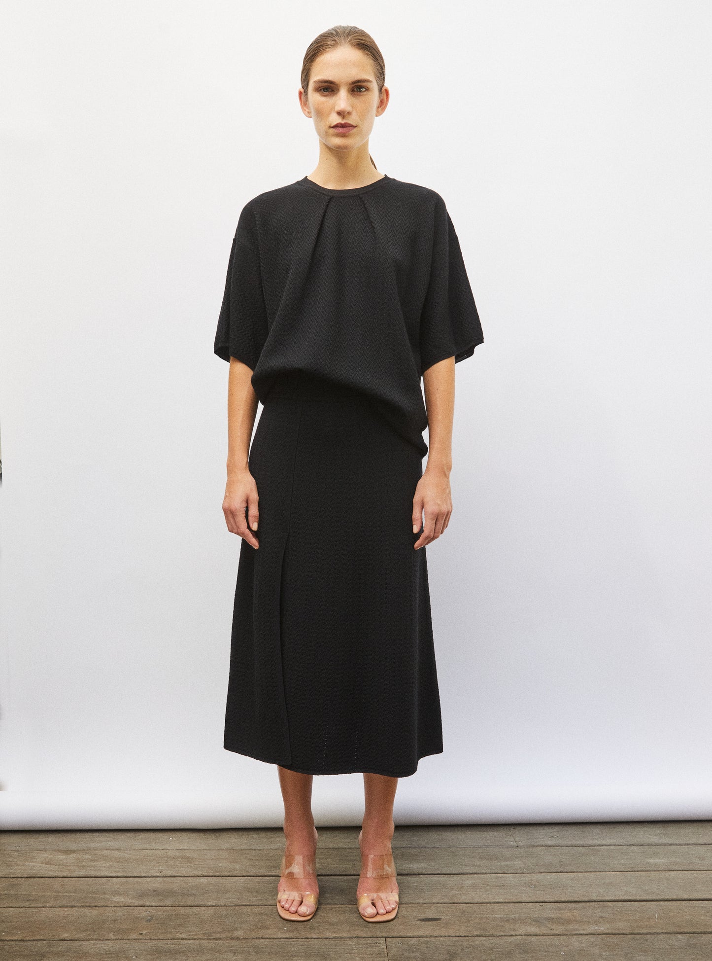 Top de luxe femme - Top fin maille chevron molli noir profond