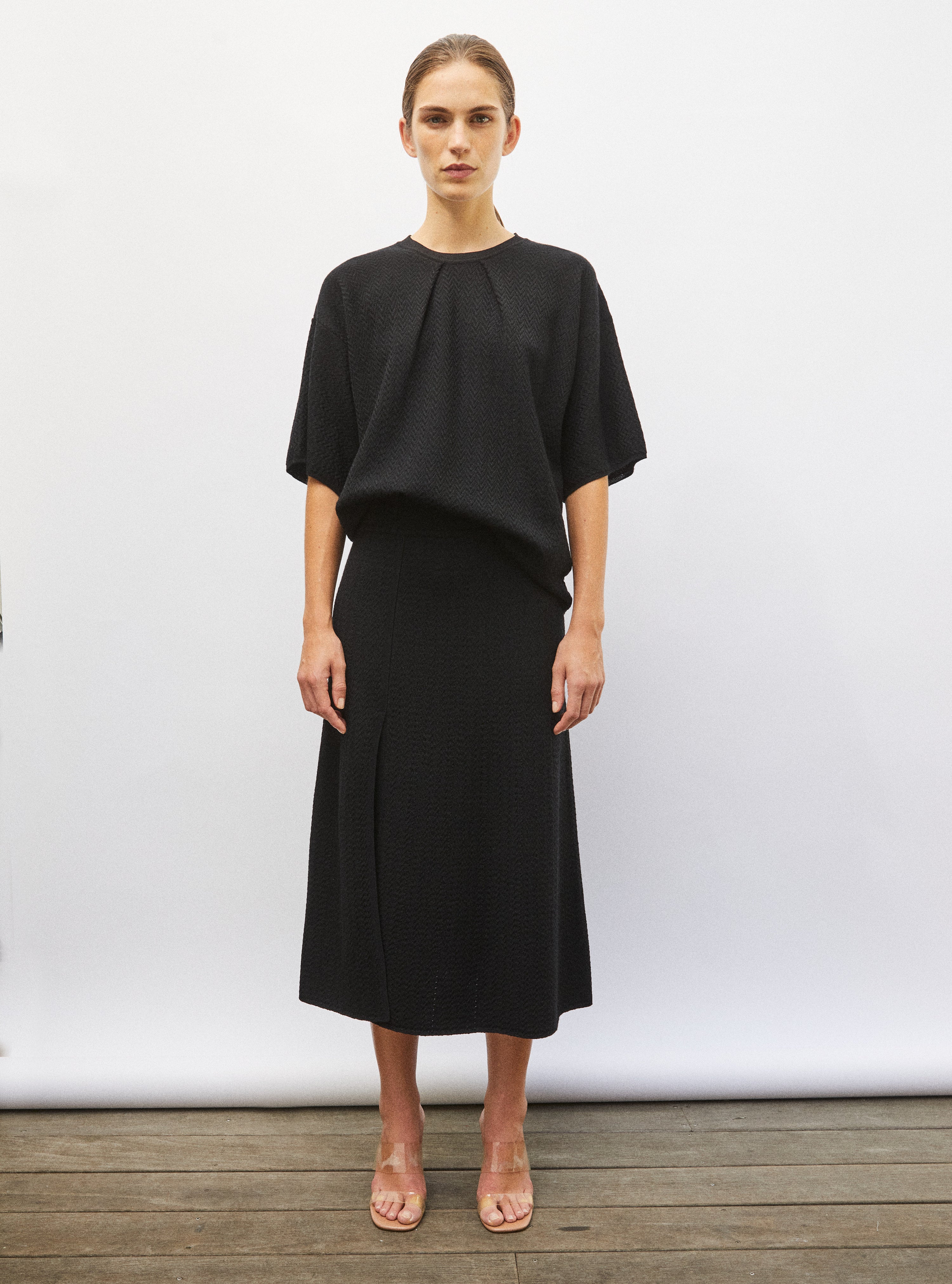 Top de luxe femme - Top fin maille chevron molli noir profond