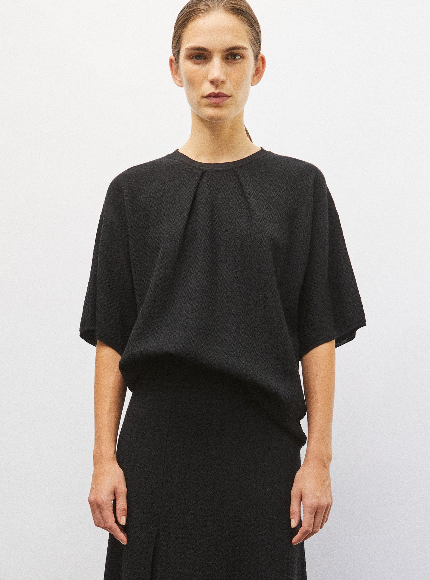 Top fin maille chevron molli noir profond - Vêtement en maille de luxe Molli