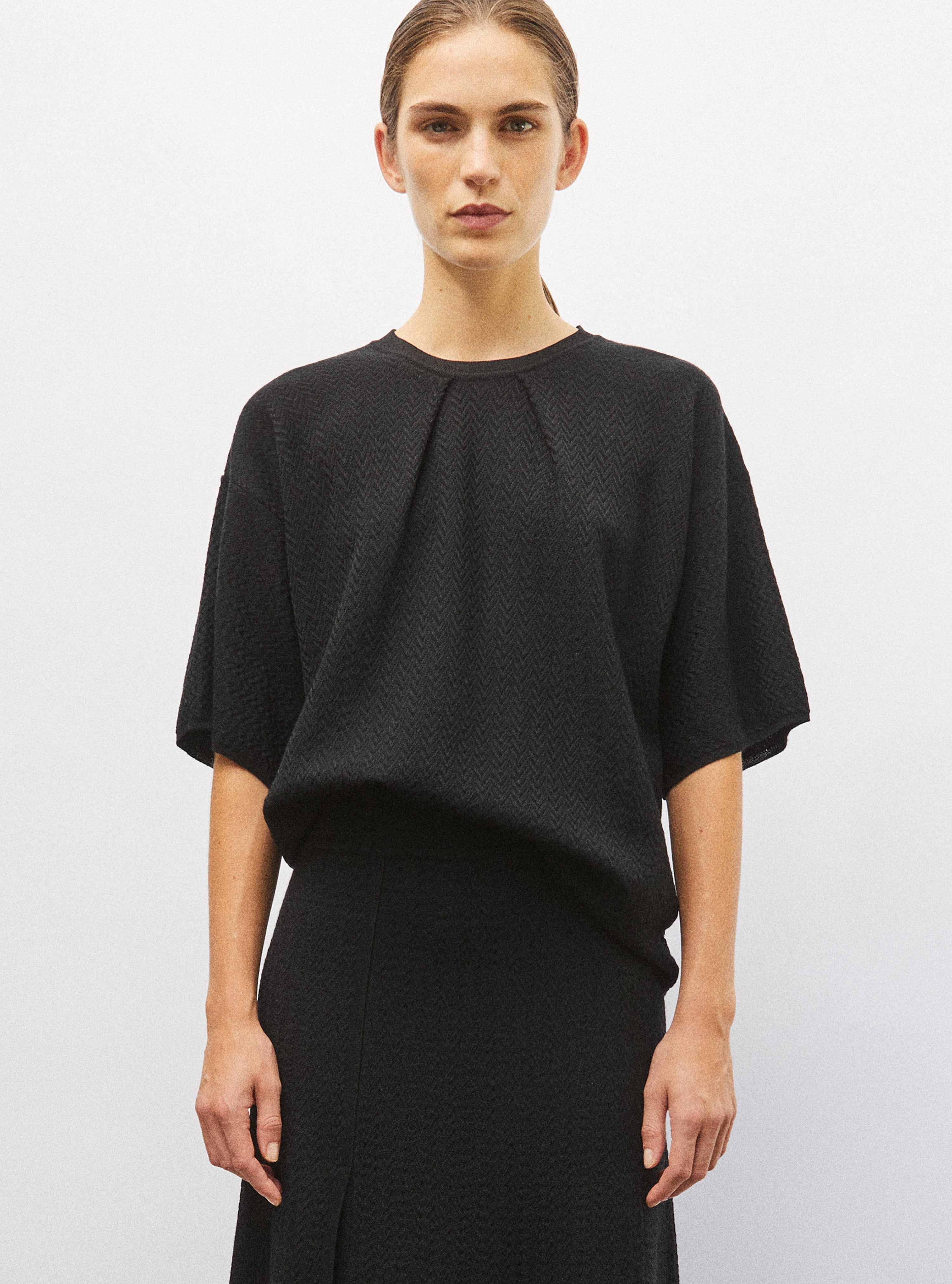 Top fin maille chevron molli noir profond - Vêtement en maille de luxe Molli