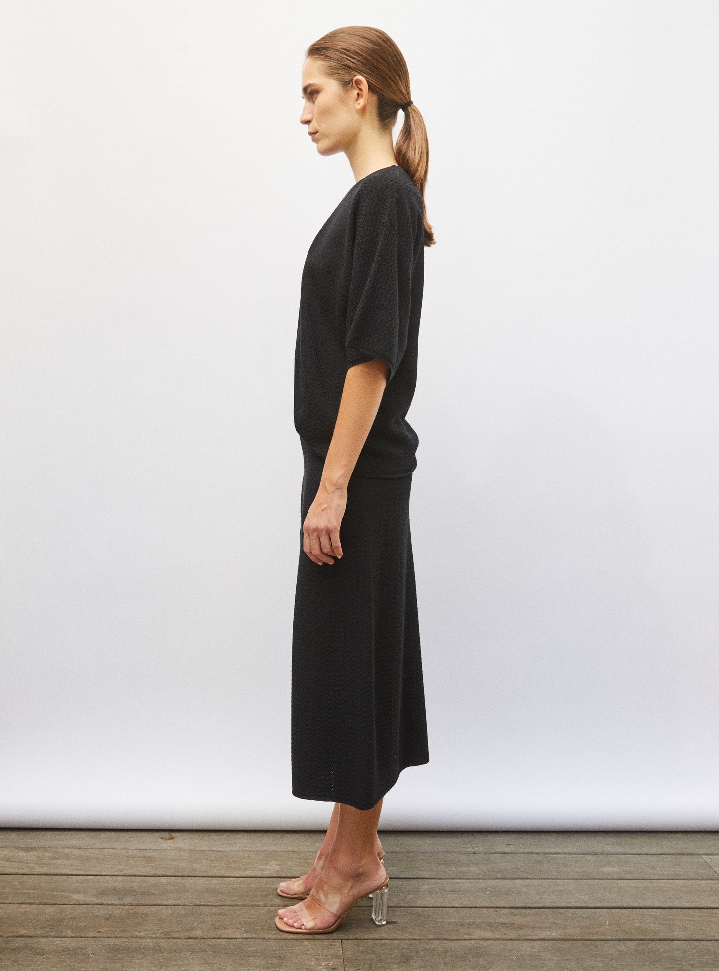 Top fin maille chevron molli noir profond - Top de luxe