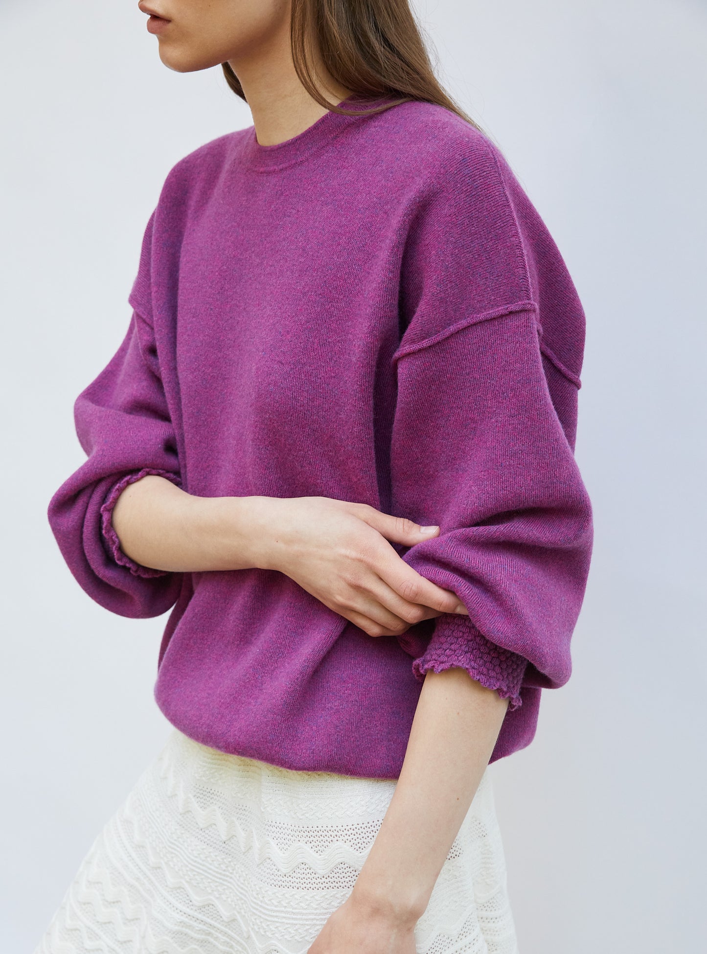 Sweat loose finitions smockées fruits rouges - Sweat de luxe