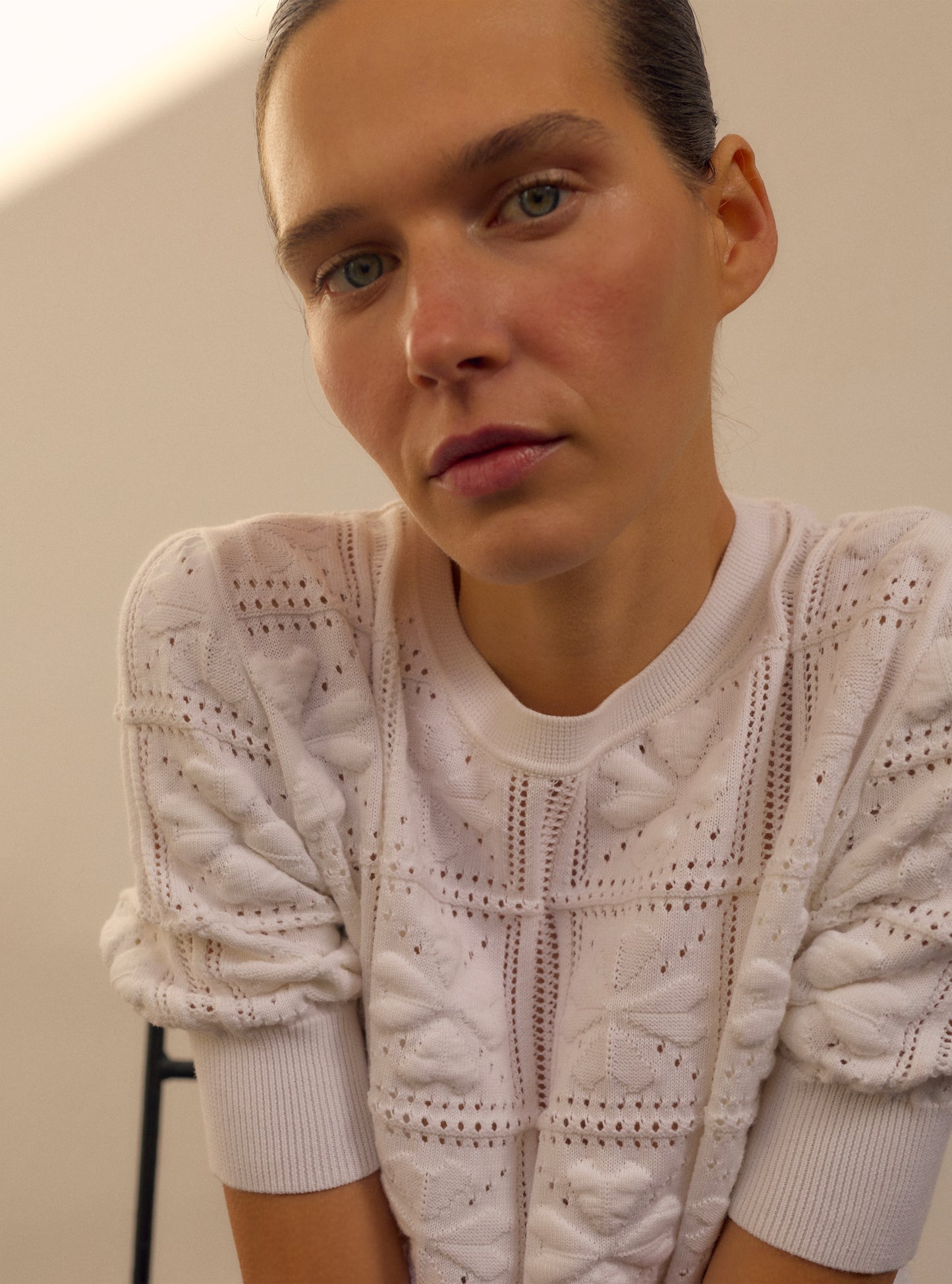 Top maille trèfle milk- Top de luxe