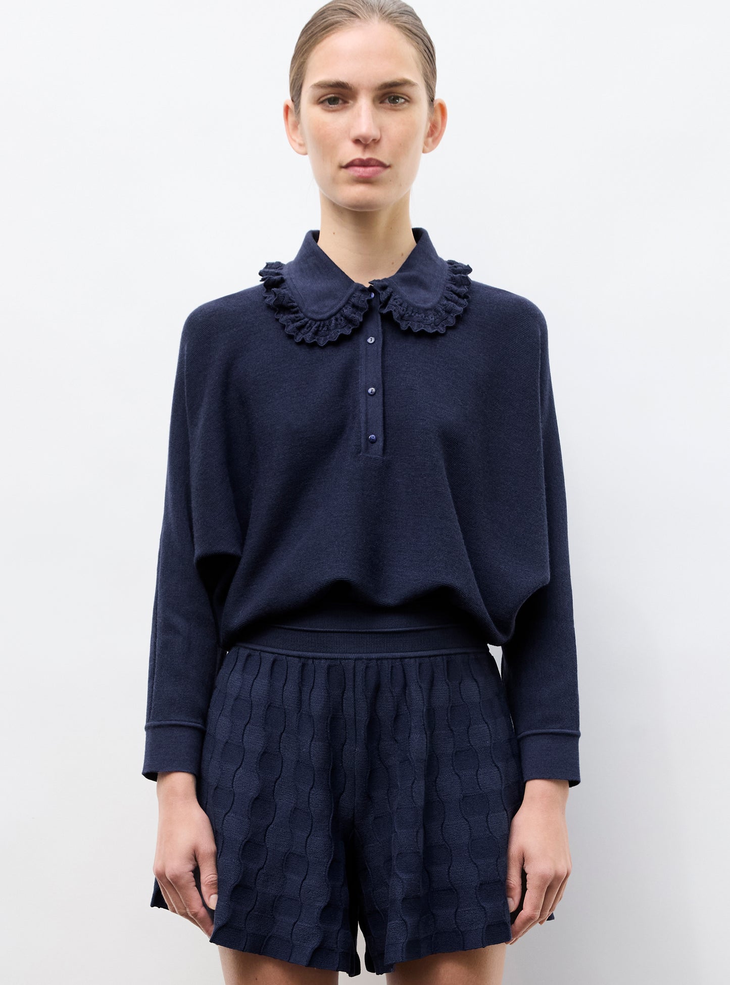 Top ample col dentelle  indigo - Vêtement en maille de luxe Molli