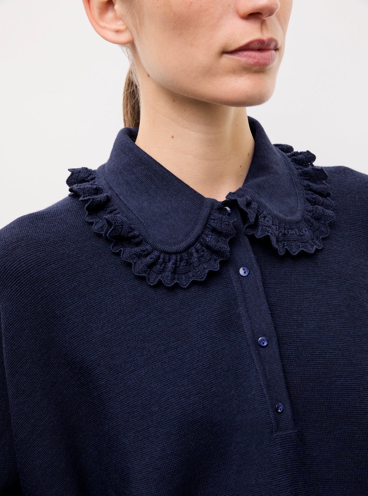 Top en maille de luxe Molli - Top ample col dentelle  indigo