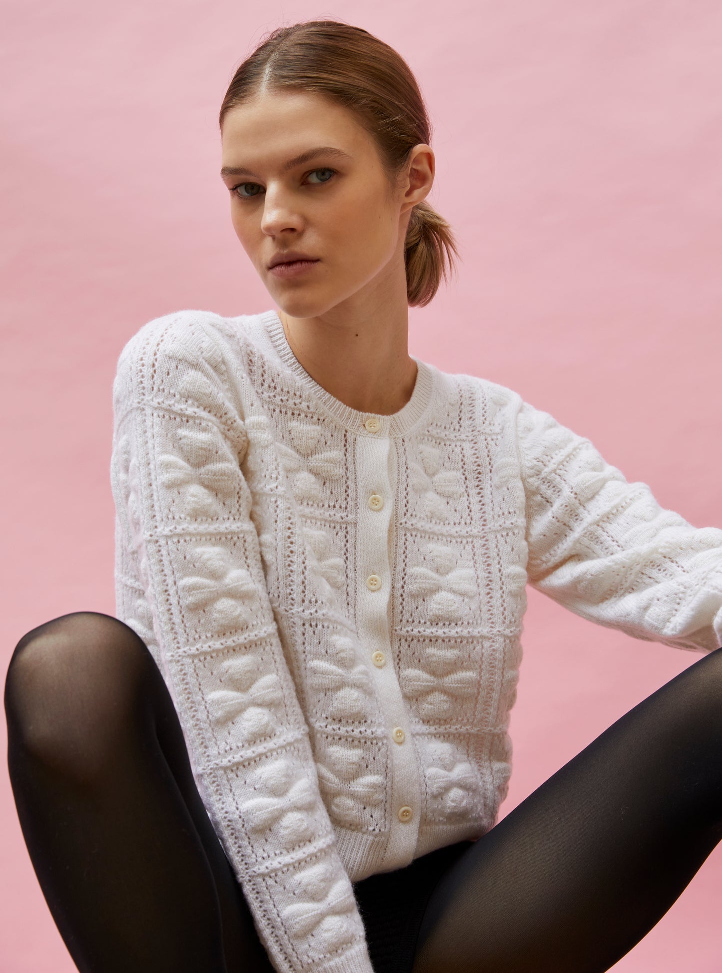 Cardigan doux maille trèfle naturel - Cardigan de luxe