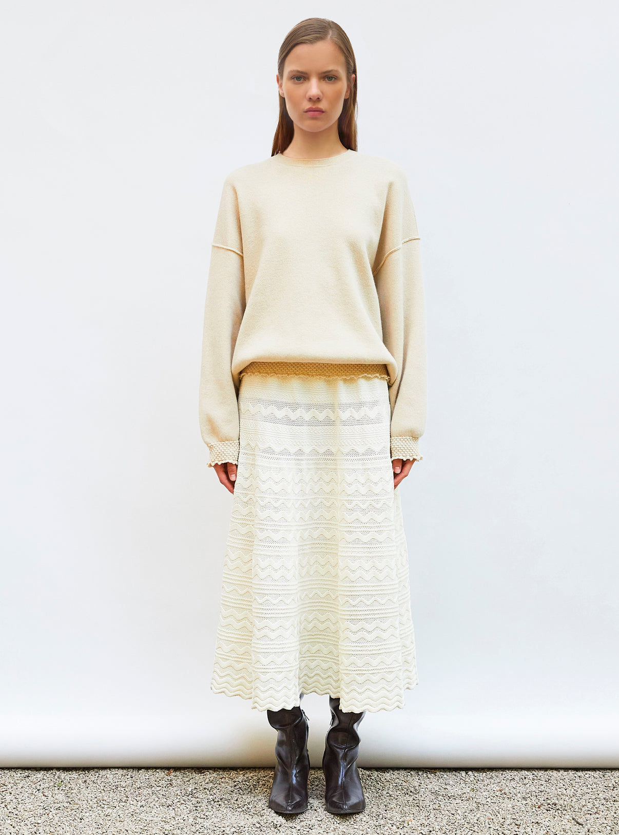 Jupe longue maille croquet Naturel - Vêtement en maille de luxe Molli