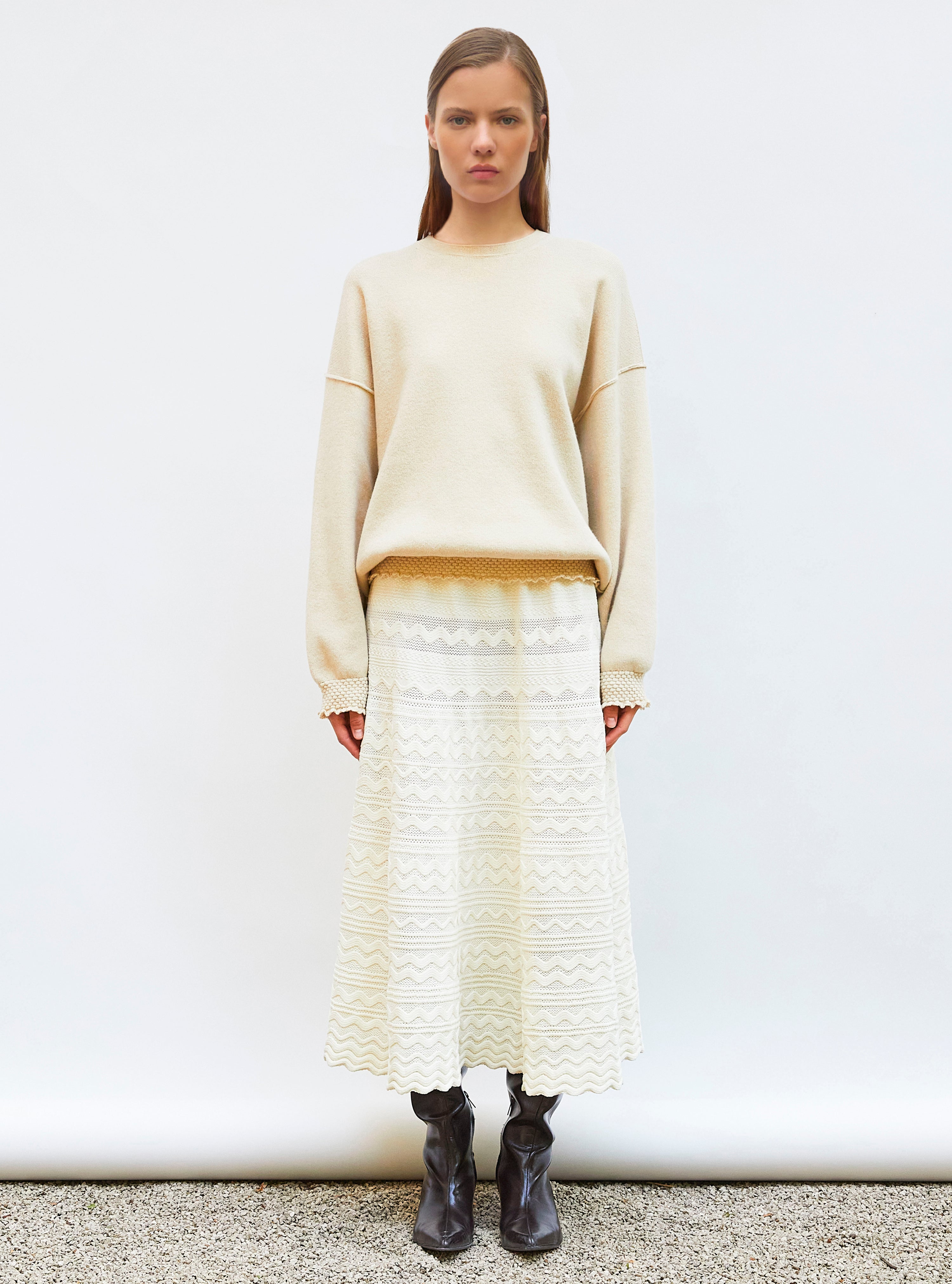 Jupe longue maille croquet Naturel - Vêtement en maille de luxe Molli