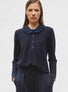 Chemise en maille col volanté nuit-bleu électrique - Vêtement en maille de luxe Molli