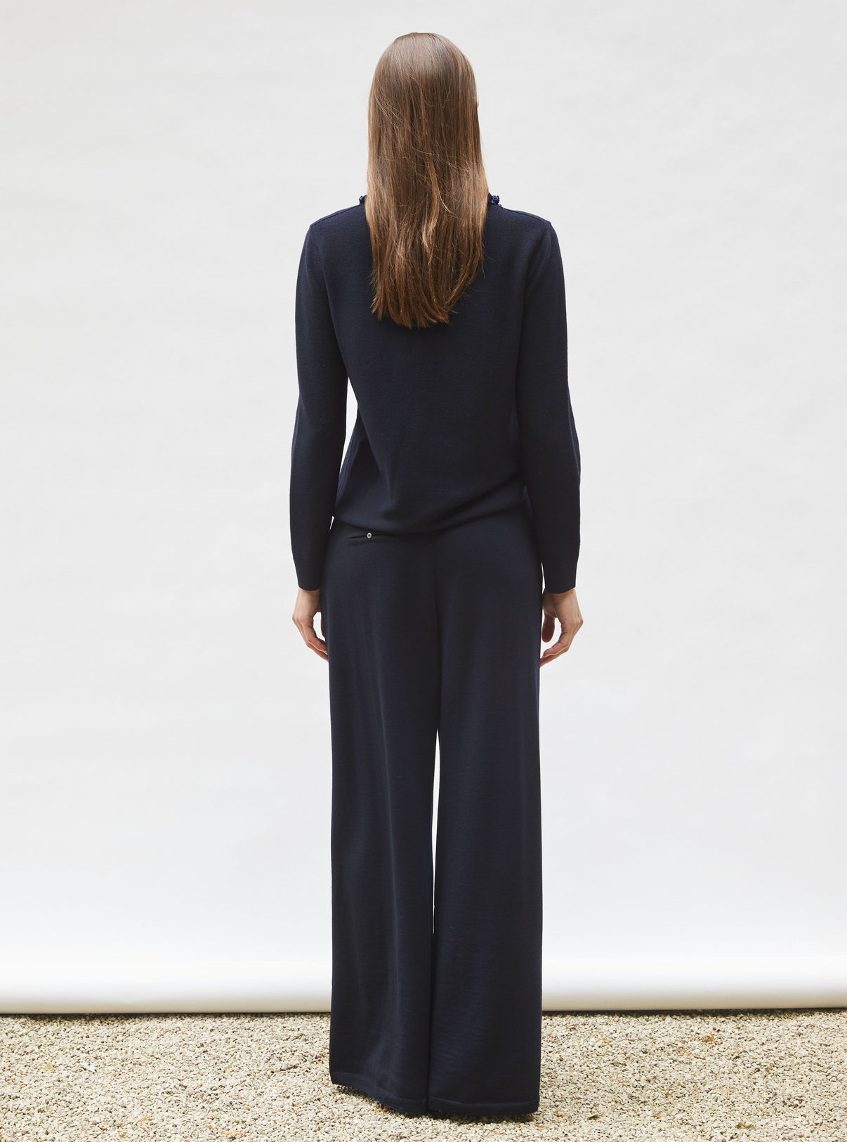 Chemise en maille col volanté nuit-bleu électrique - Molli