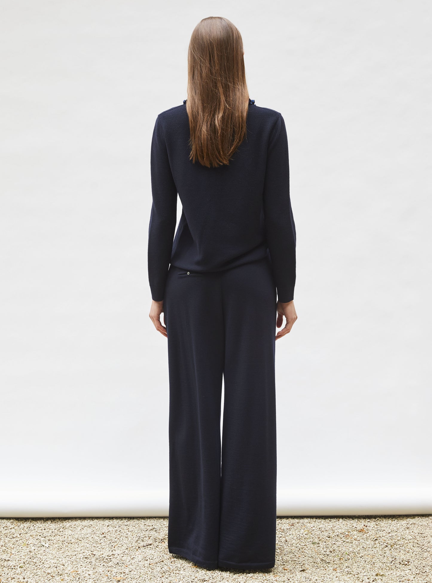 Chemise en maille col volanté nuit-bleu électrique - Molli