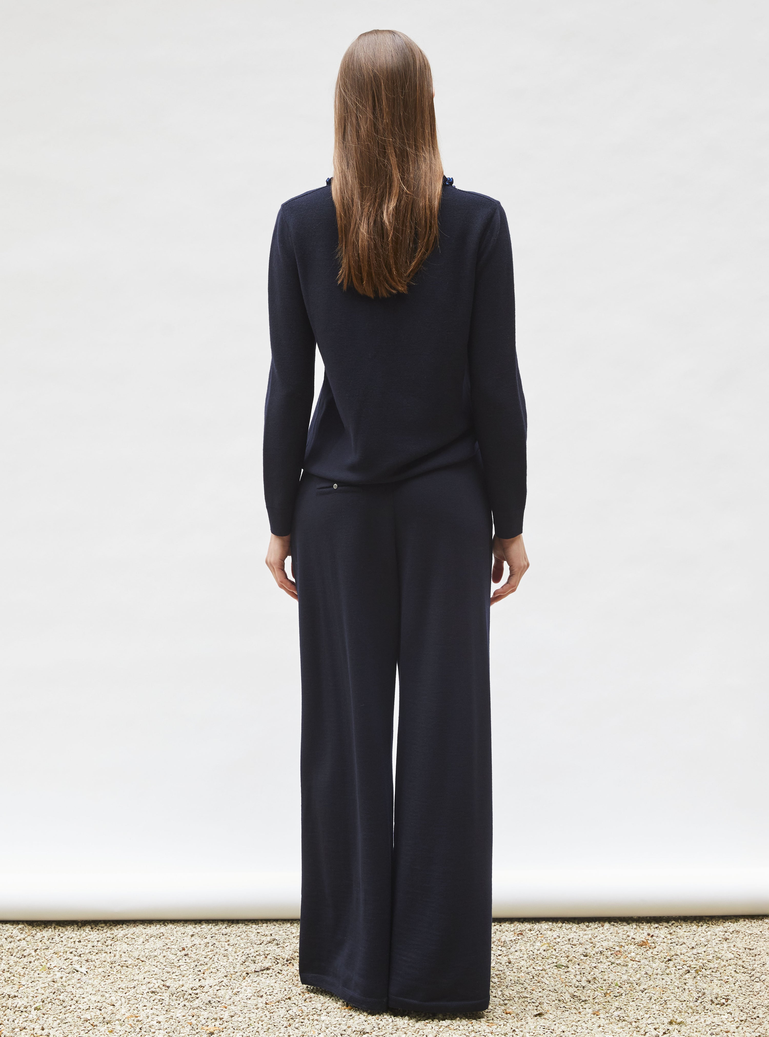 Chemise en maille col volanté nuit-bleu électrique - Molli