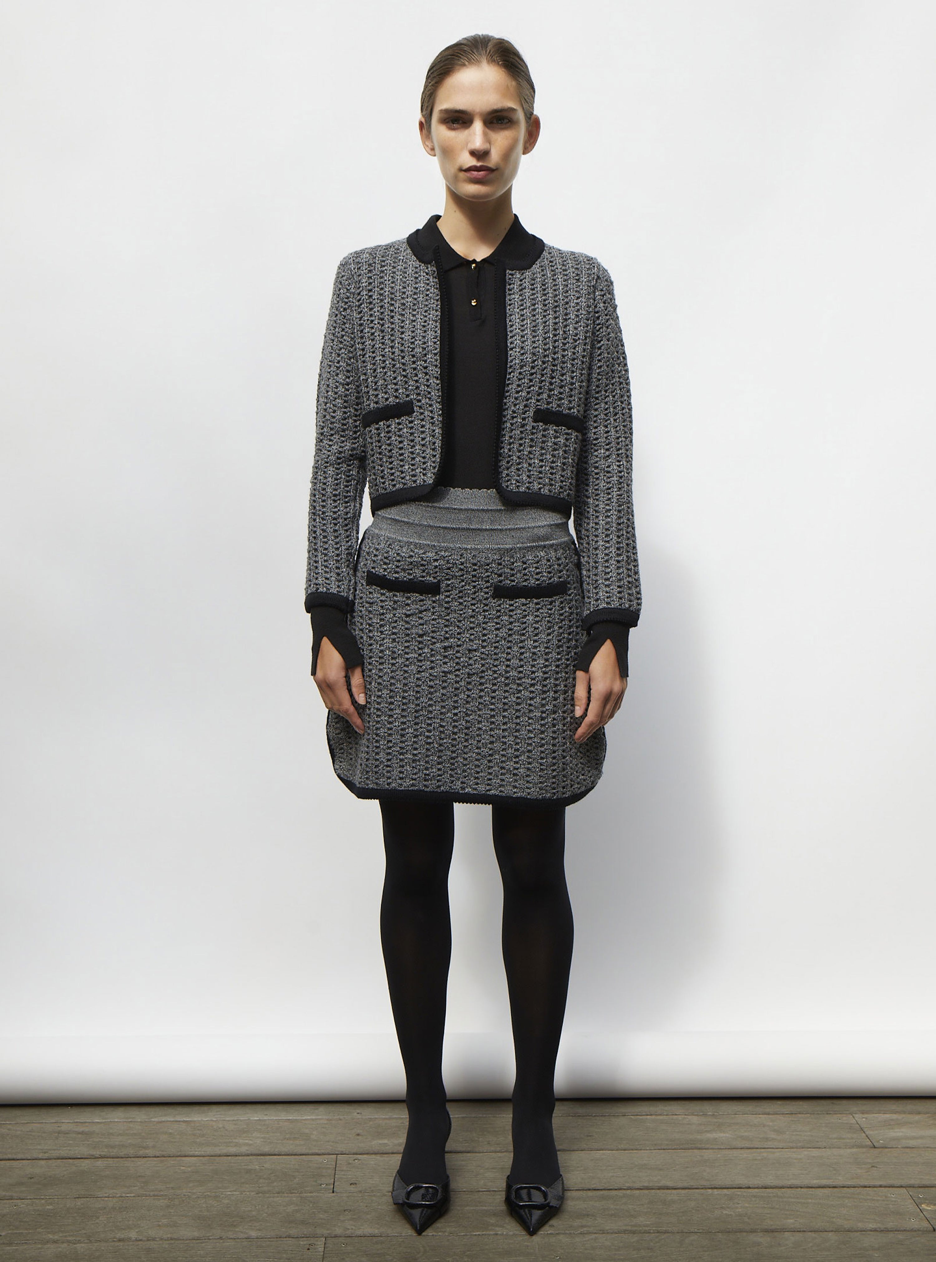 Veste courte maille tweedée noir mouliné - Veste de luxe