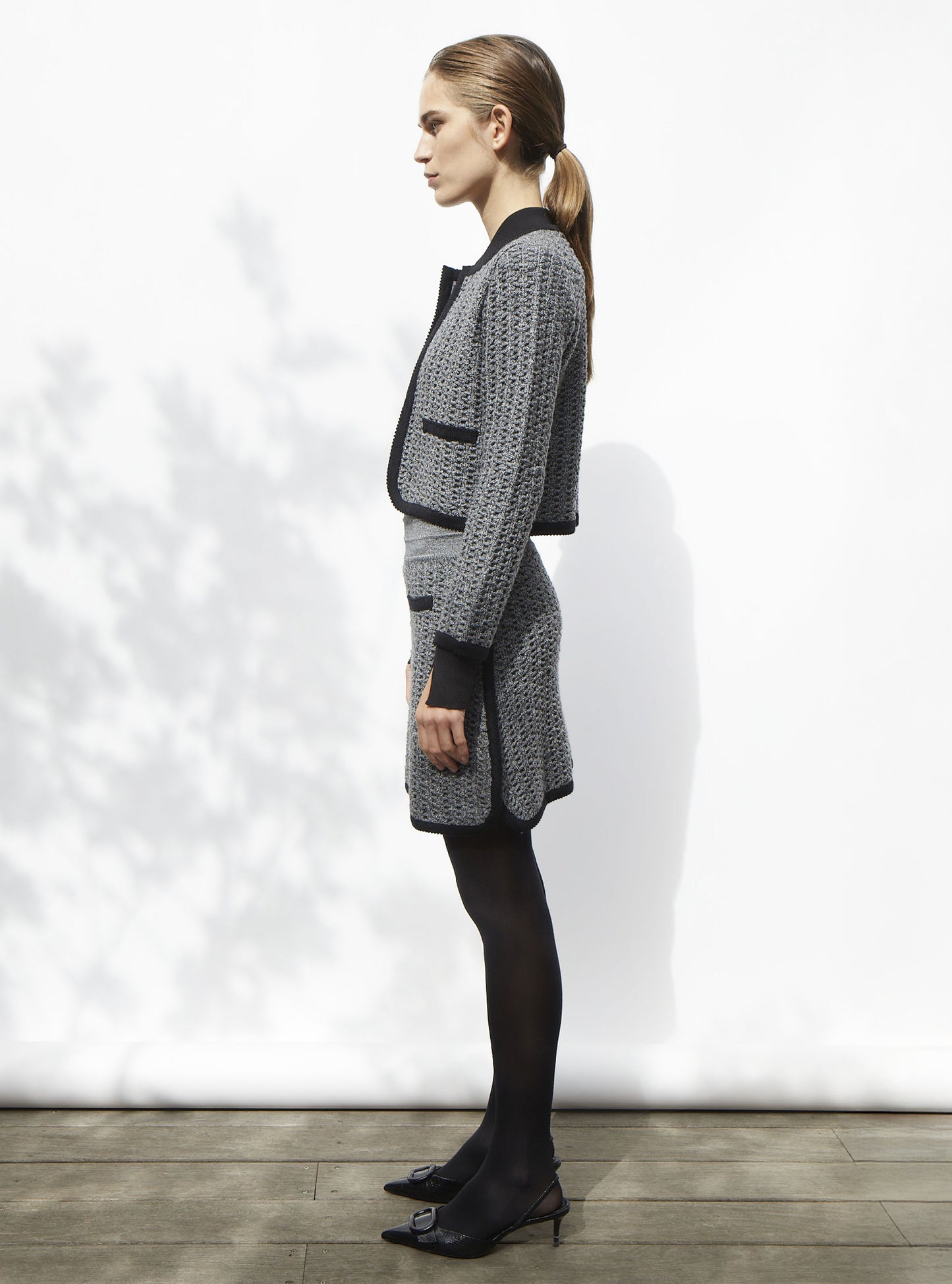 Veste courte maille tweedée noir mouliné - Vêtement de luxe femme