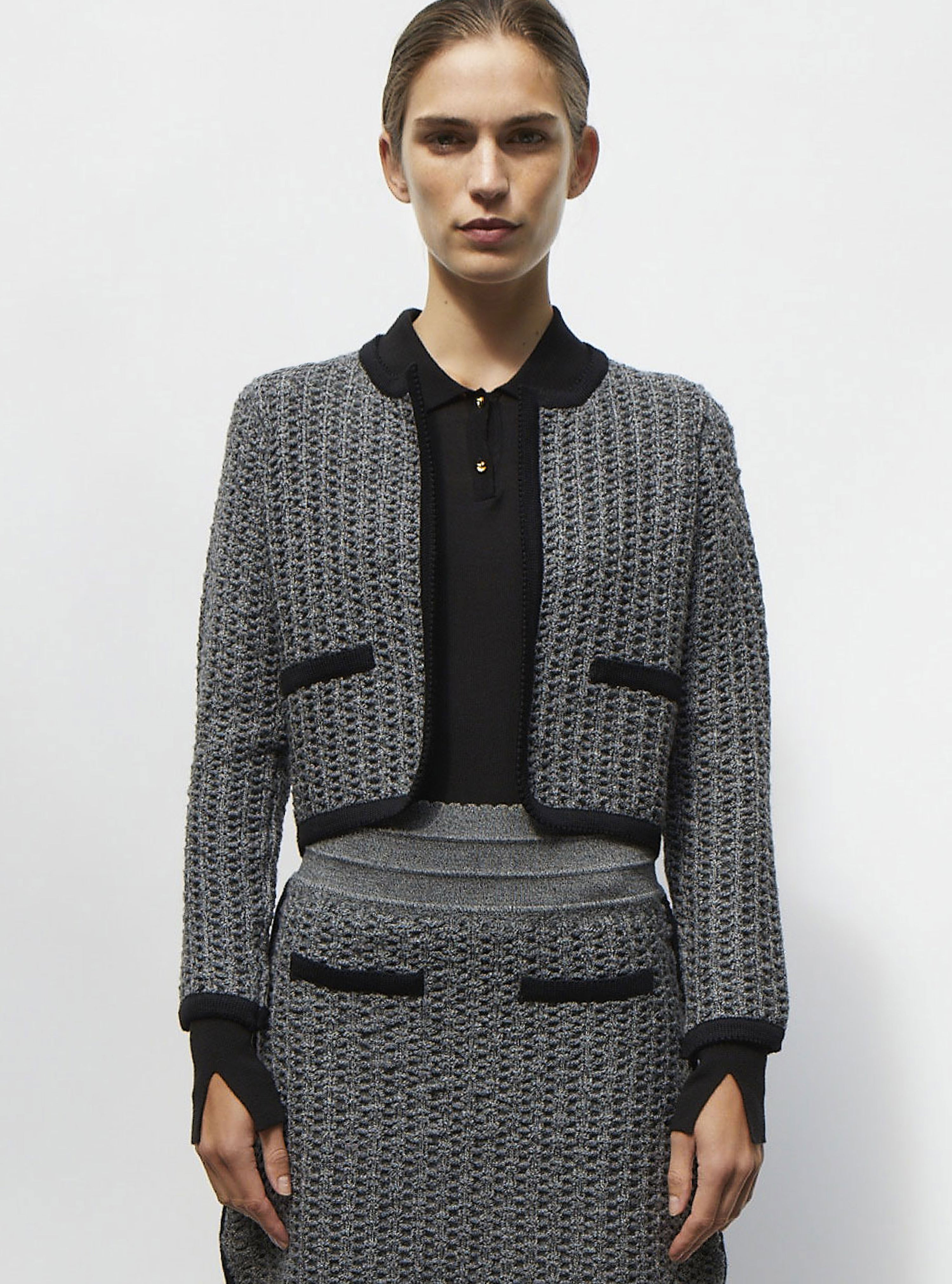 veste courte maille tweedée noir mouliné Molli - Main Image