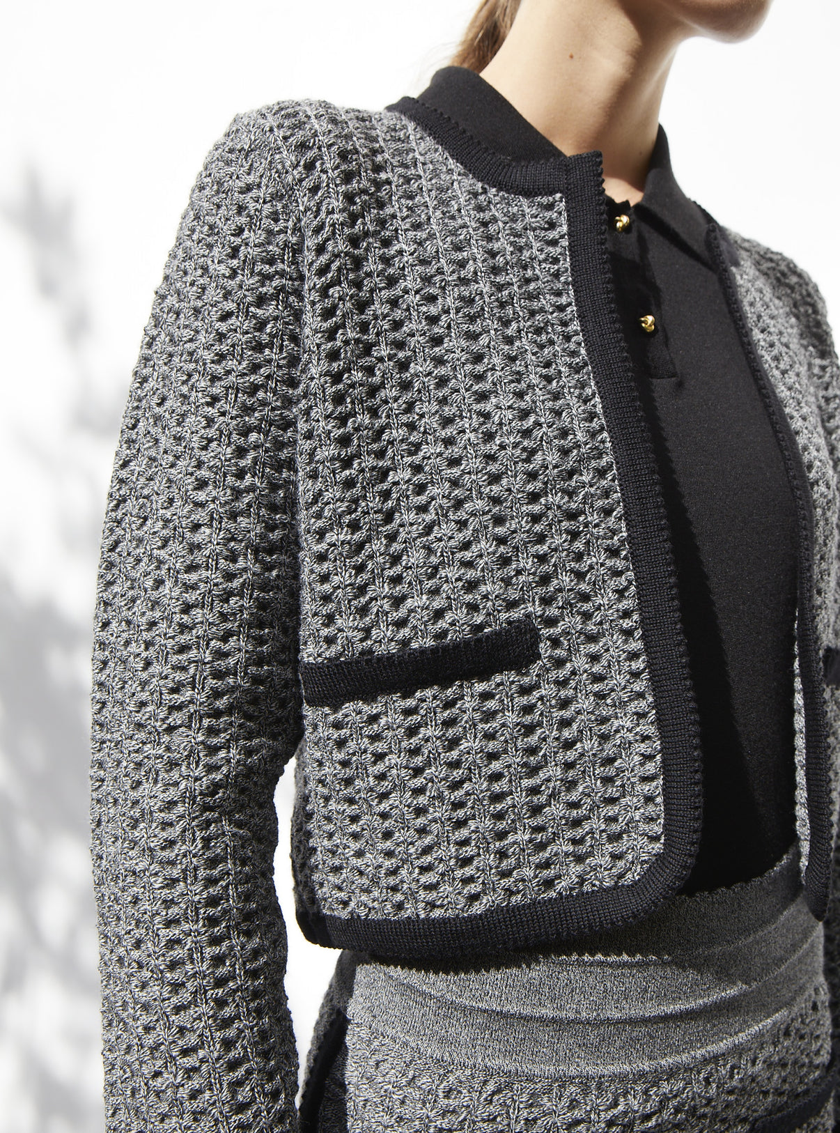 Veste en maille de luxe Molli - Veste courte maille tweedée noir mouliné