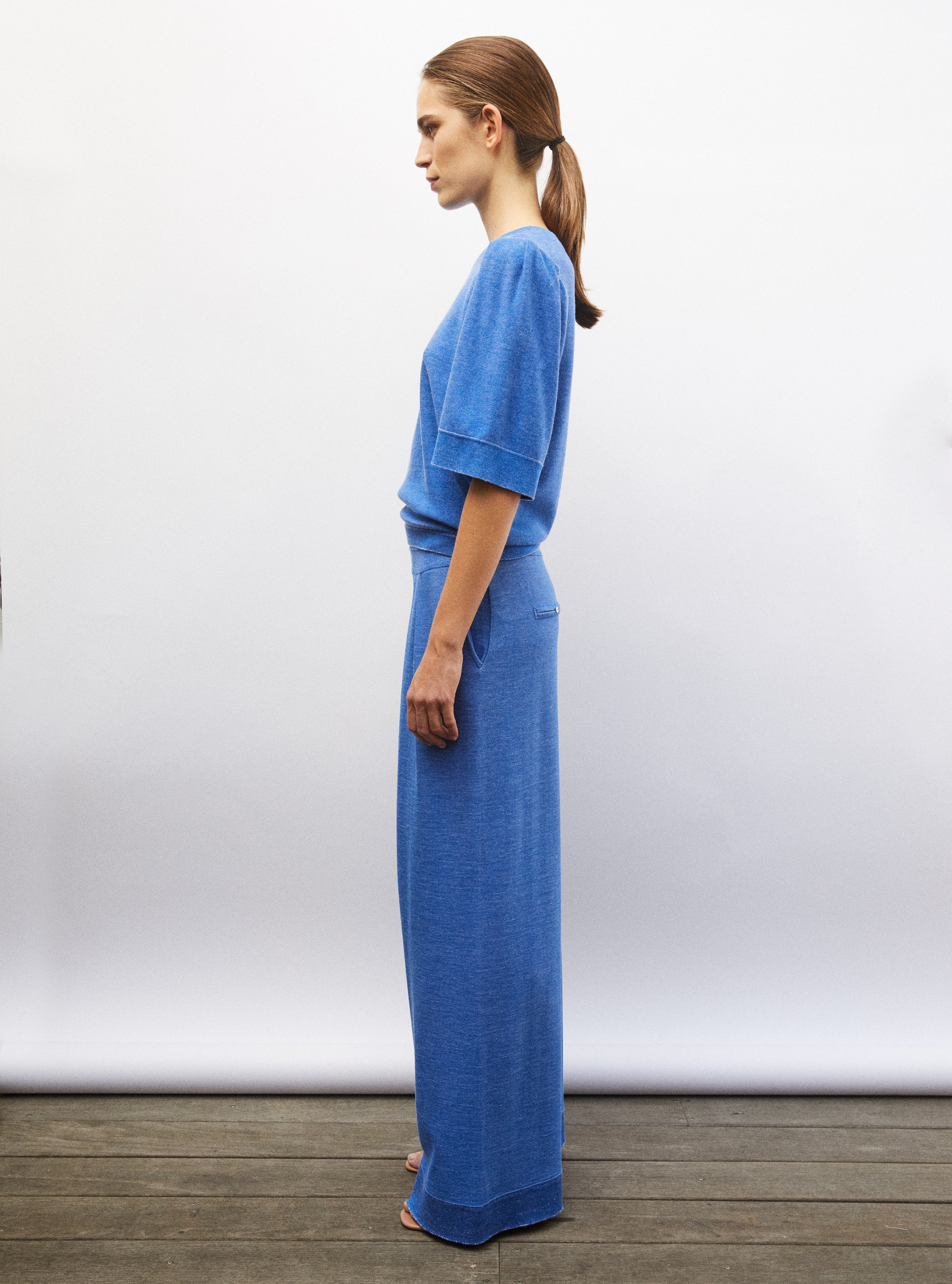 Pantalon fluide maille fine jersey royal blue denim - Pantalon de luxe