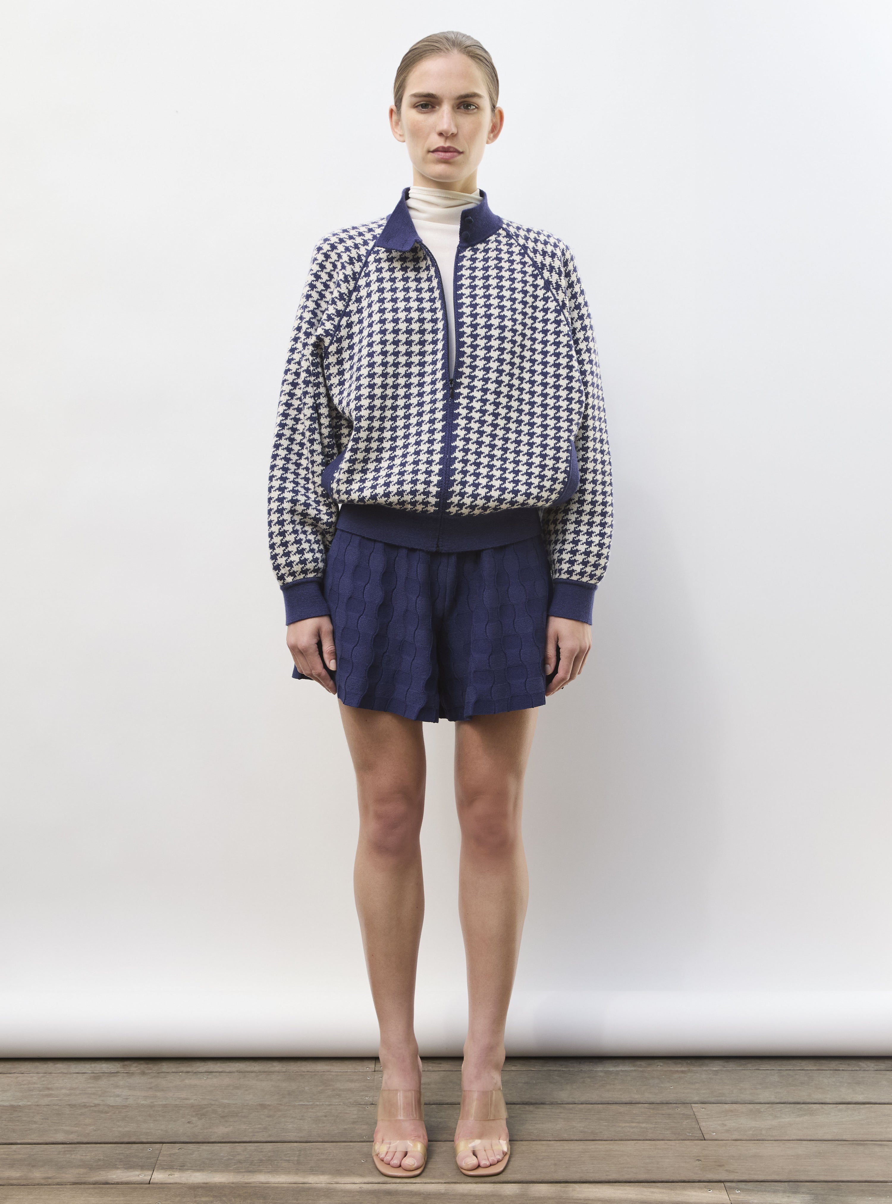Veste ample zippée col montant indigo - Vêtement en maille de luxe Molli