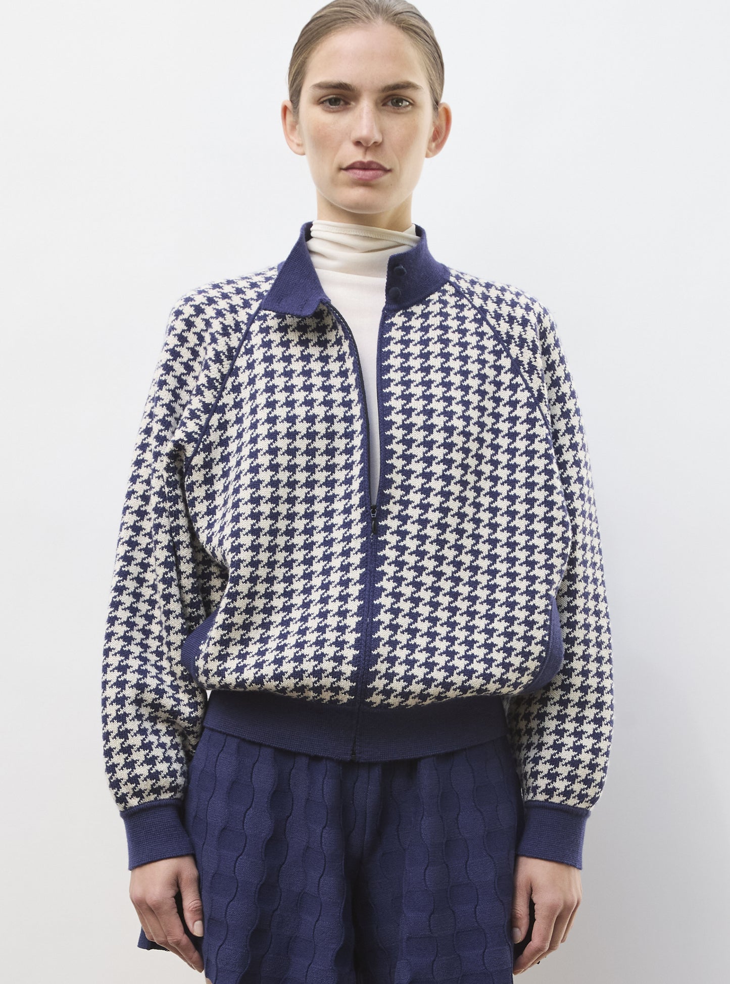 Veste ample zippée col montant dune-indigo - Vêtement de luxe femme