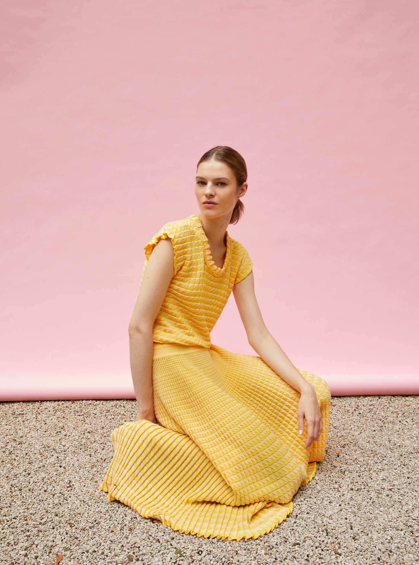 Jupe fluide maille origami soleil - Vêtement de luxe femme