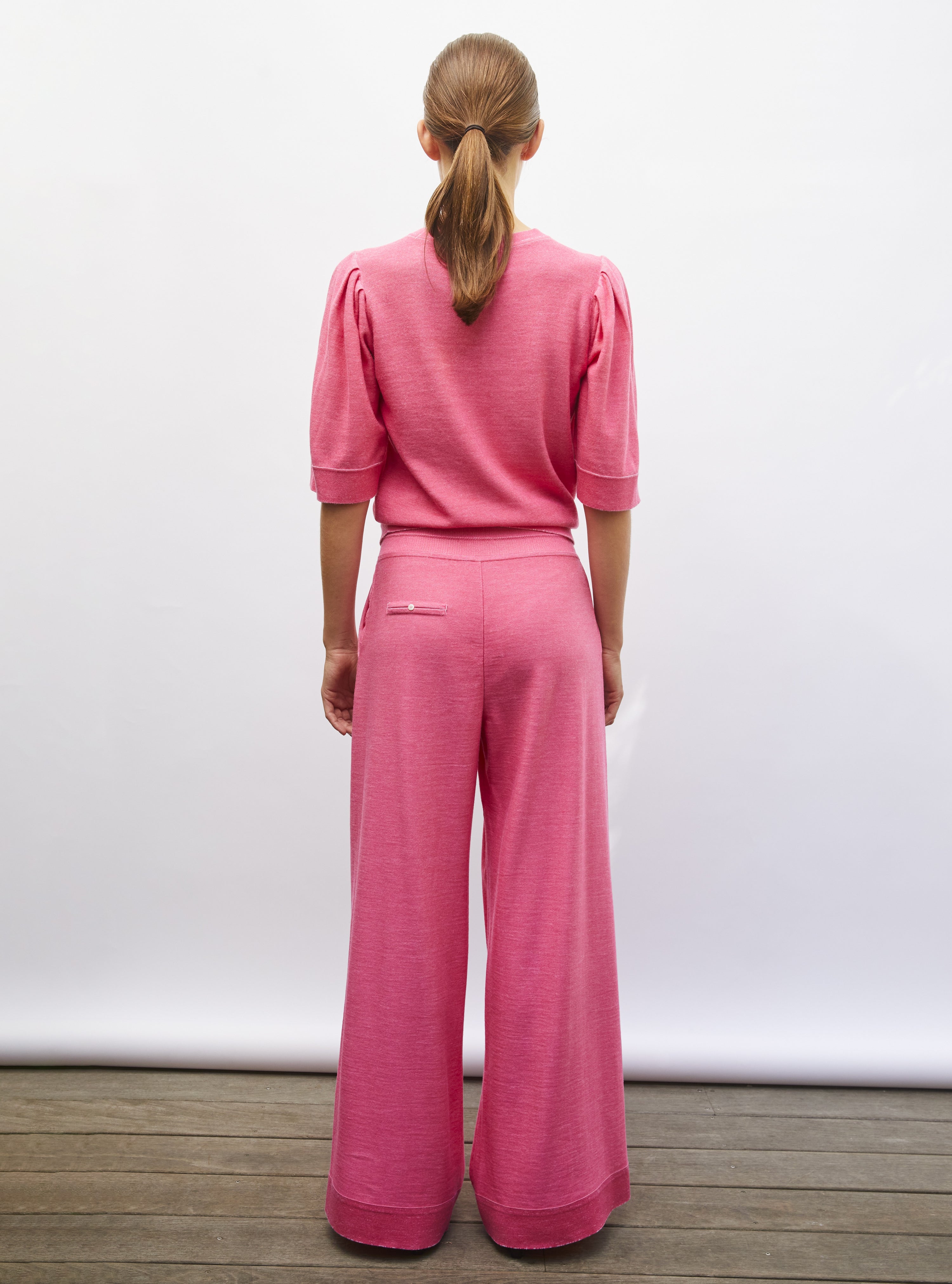 Top en maille manches froncées pink denim - Molli