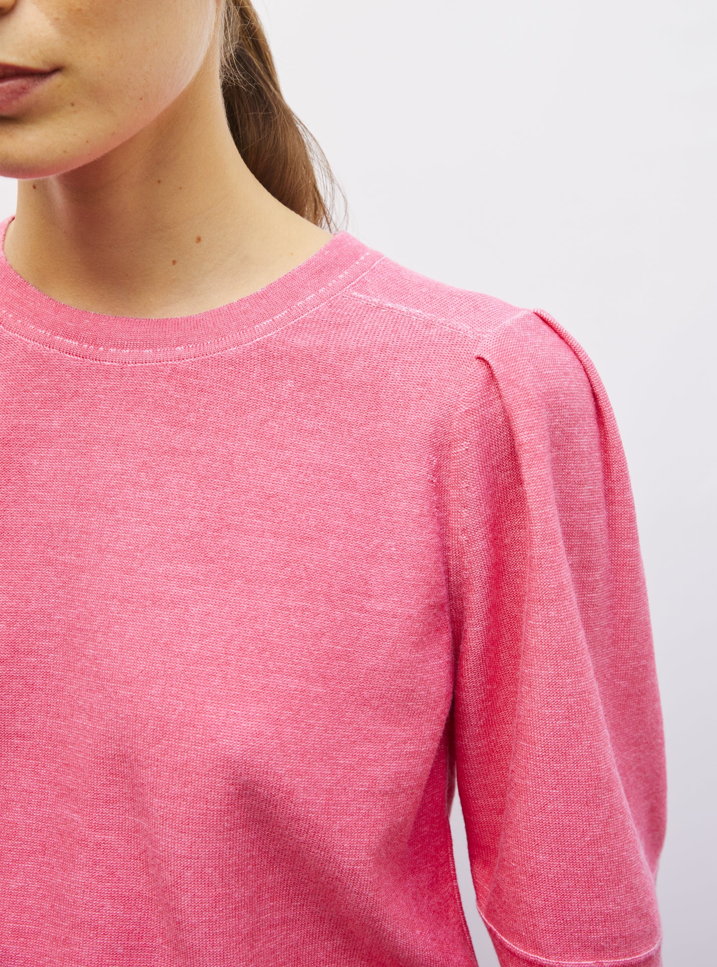 Top en maille manches froncées pink denim - Molli