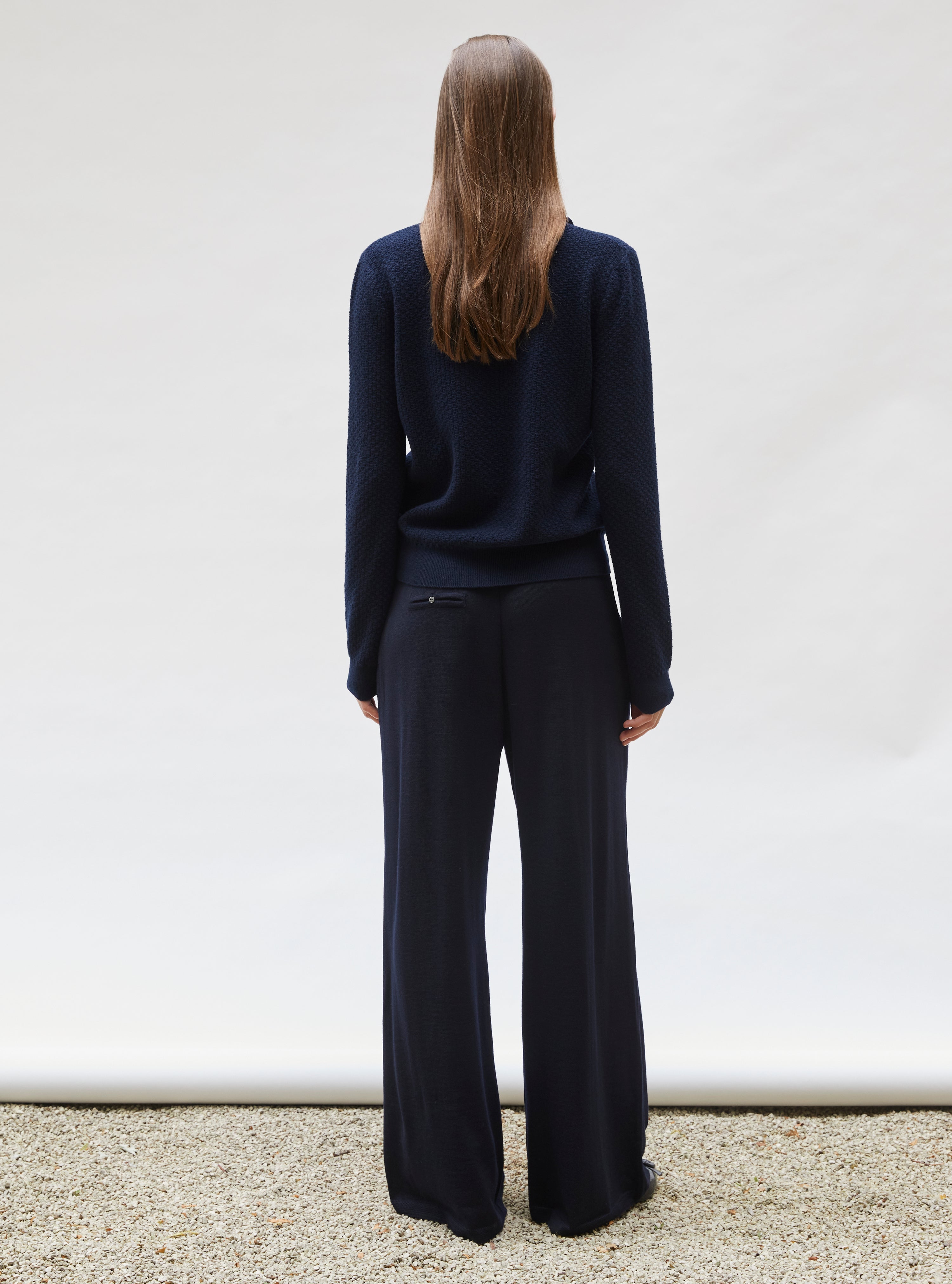 Top fin maille col volanté Nuit - Vêtement de luxe femme