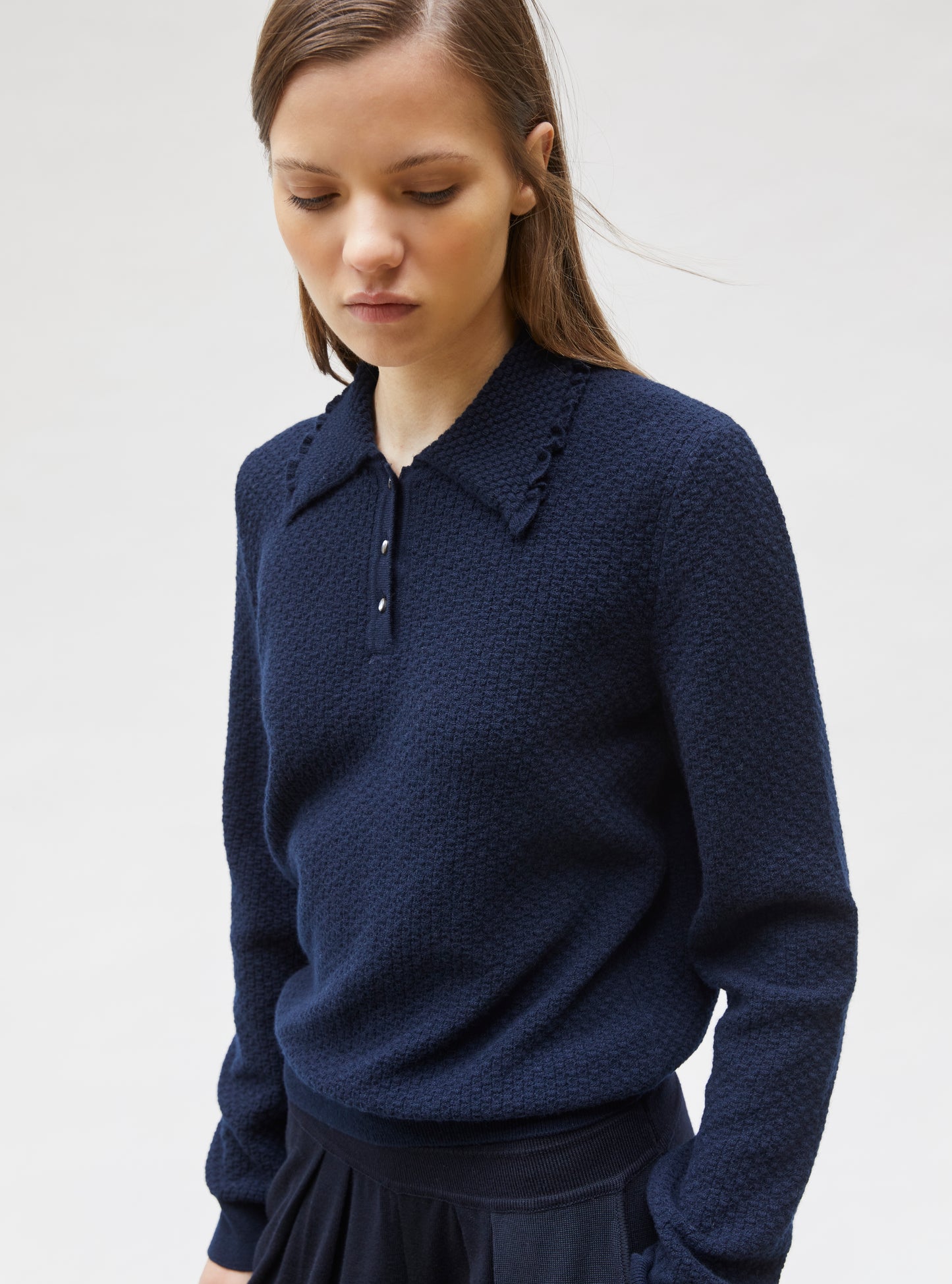 Top fin maille col volanté Nuit - Molli
