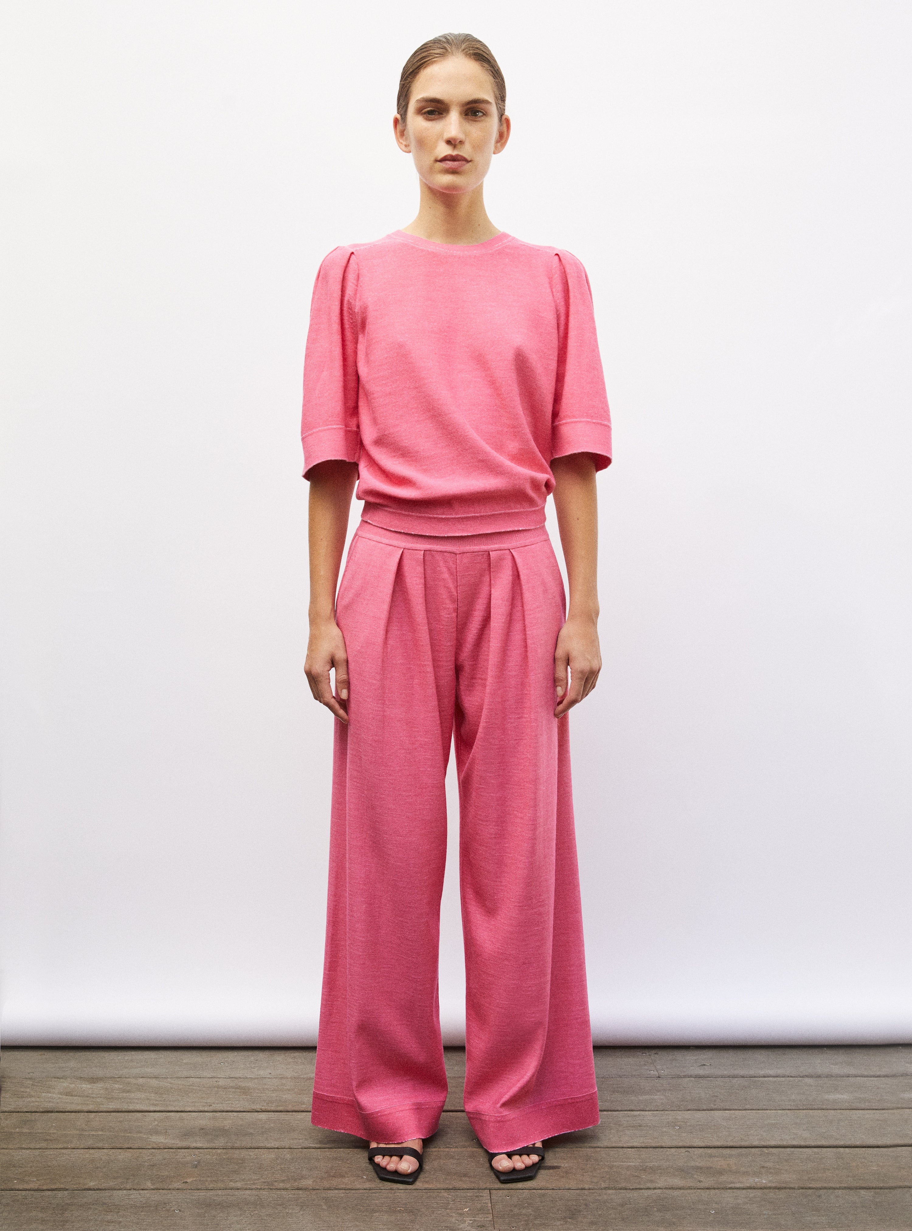 Pantalon fluide maille pink denim - Vêtement en maille de luxe Molli