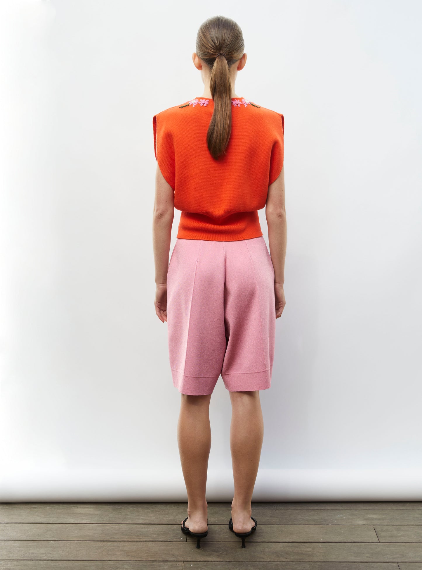 Top de luxe femme - Top maille détails brodés main orange sanguine-cadillac