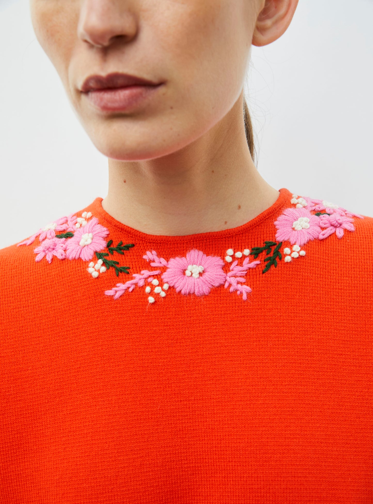 Top en maille de luxe Molli - Top maille détails brodés main orange sanguine-cadillac