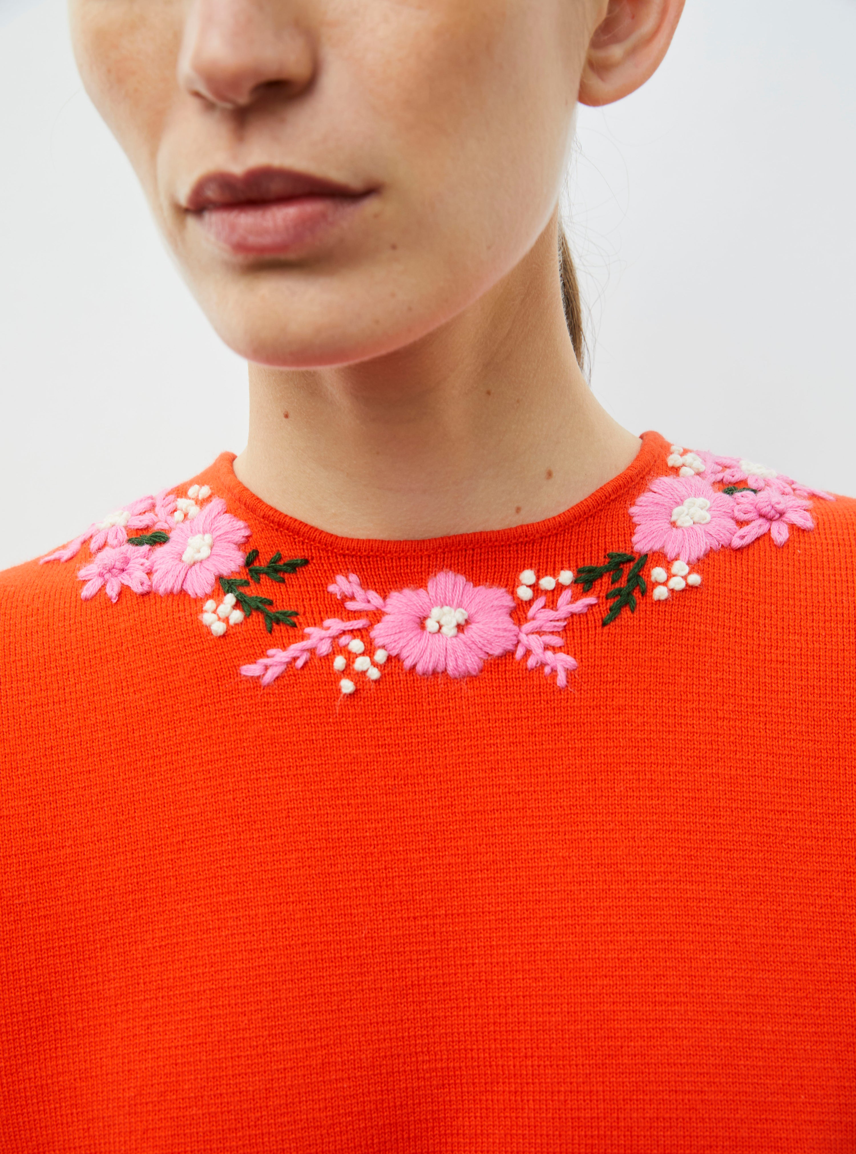 Top en maille de luxe Molli - Top maille détails brodés main orange sanguine-cadillac