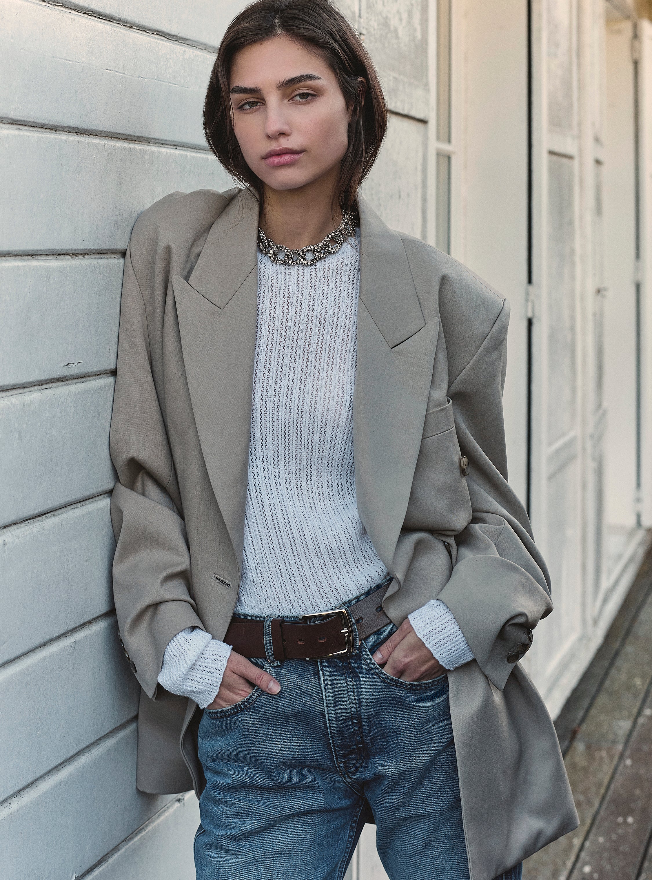 Top fin maille pointelle naturel - Vêtement de luxe femme