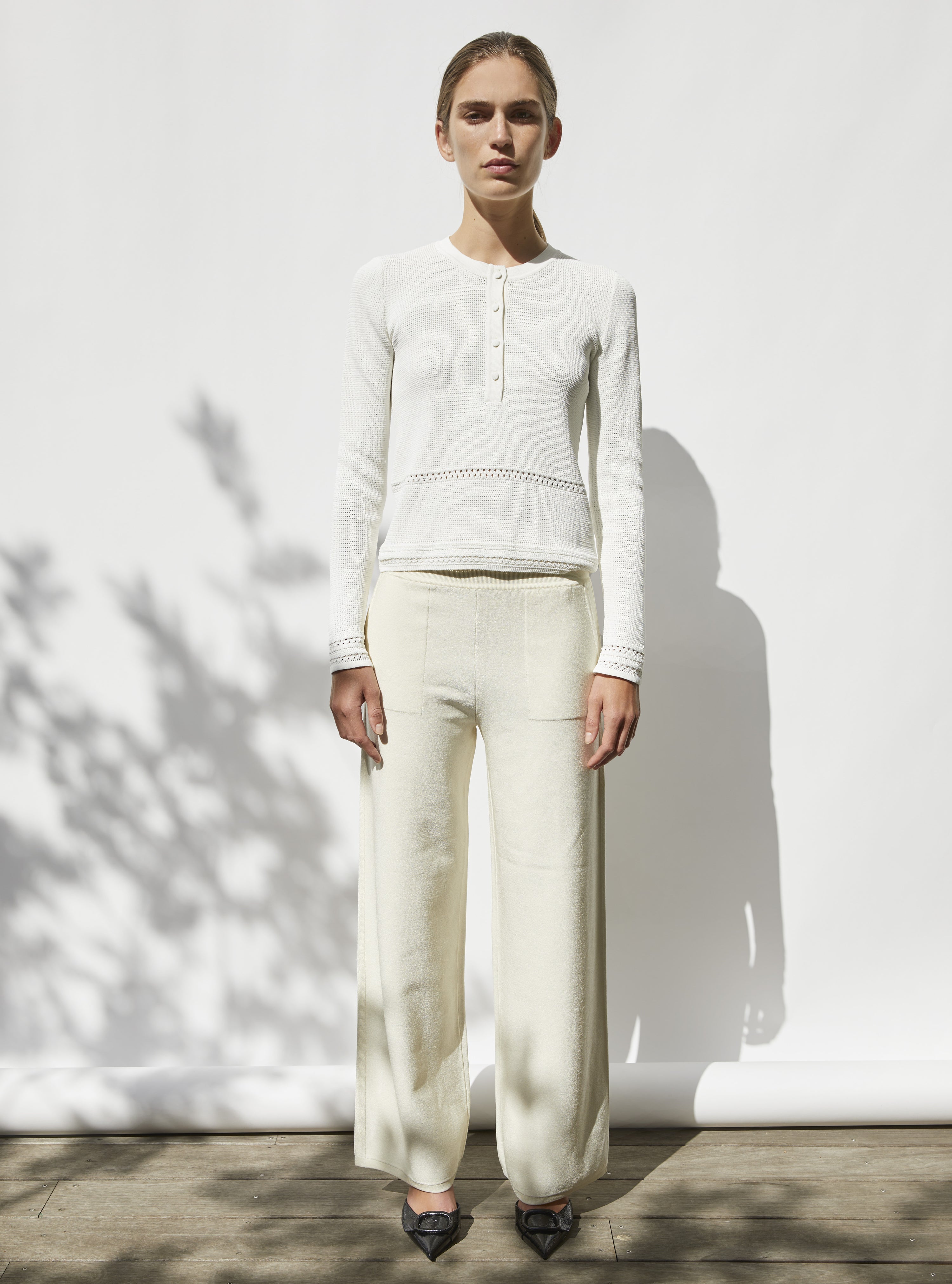 Pantalon taille haute maille jersey Naturel - Vêtement en maille de luxe Molli