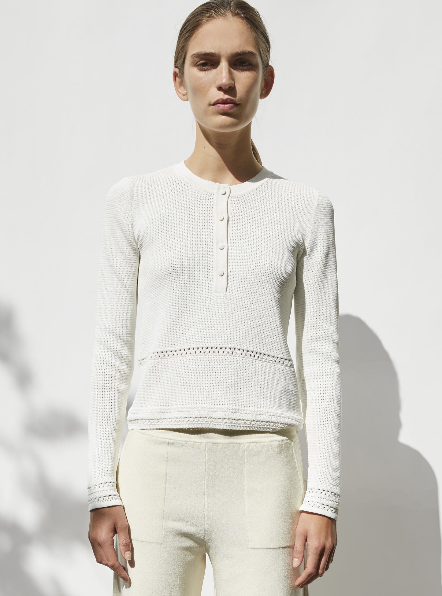 Top couture maille résille naturel - Vêtement en maille de luxe Molli